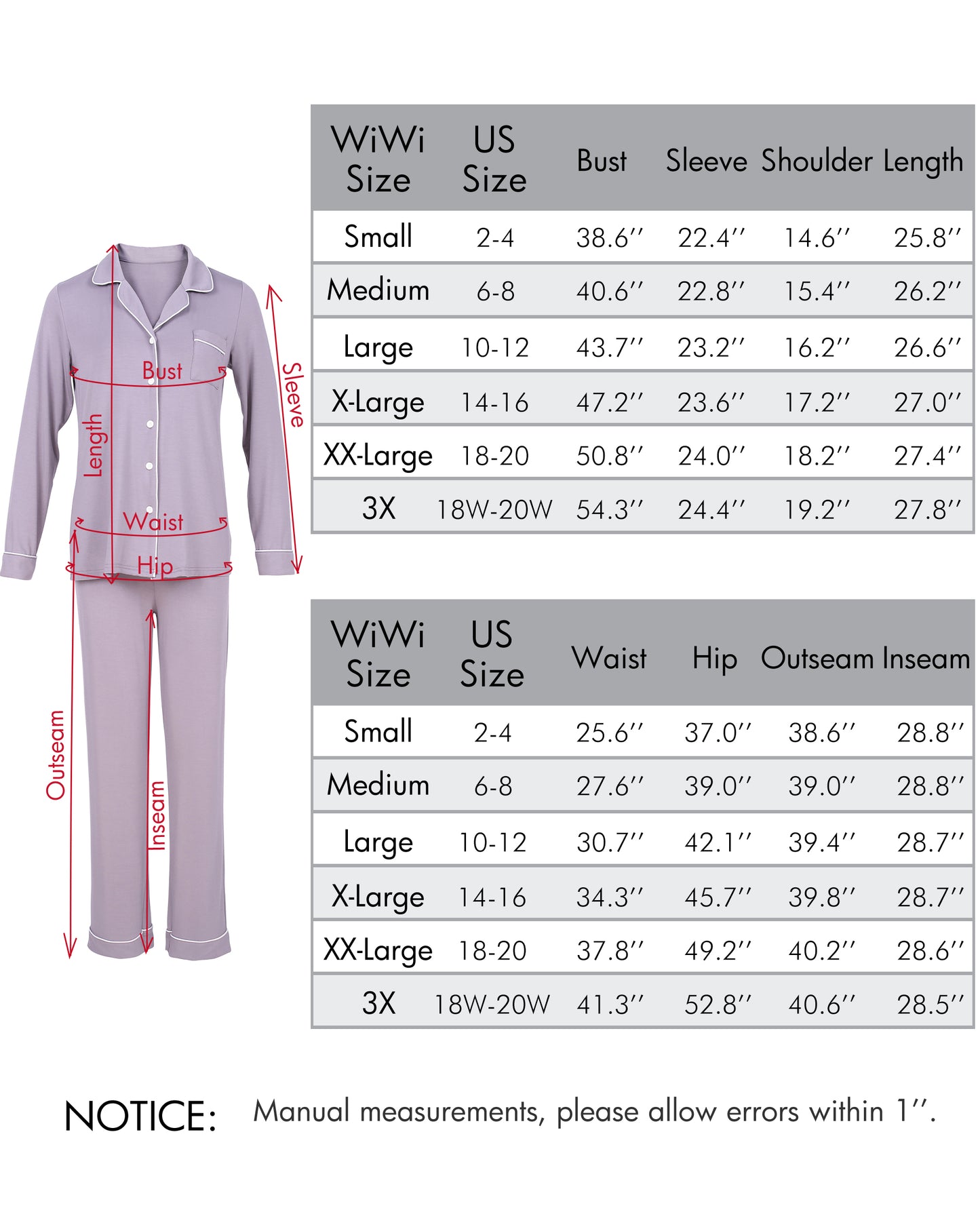 WiWi Pajamas Set Long Sleeve Nightwear Loungewear