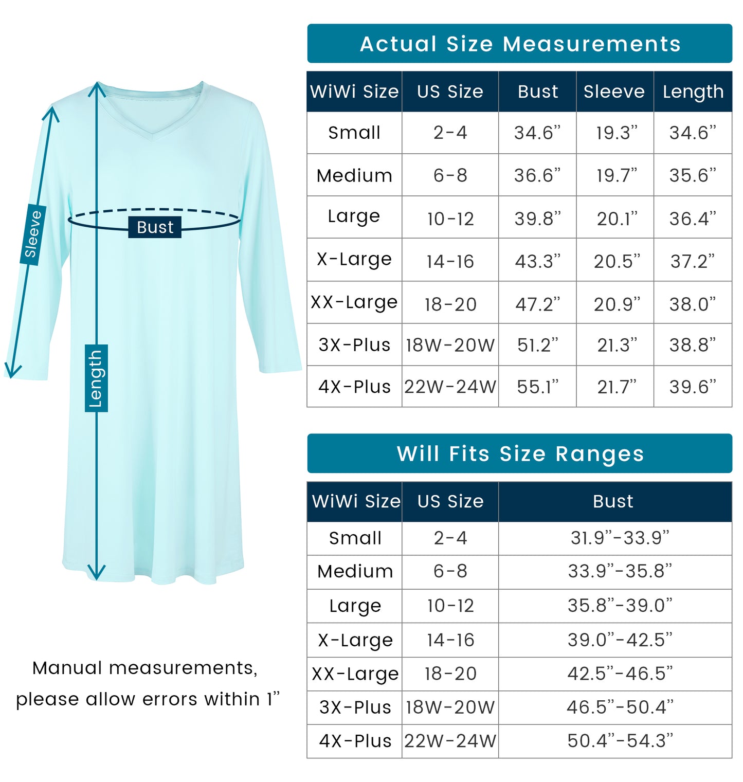 WiWi Nightgowns Soft Long Sleeve Nightshirts