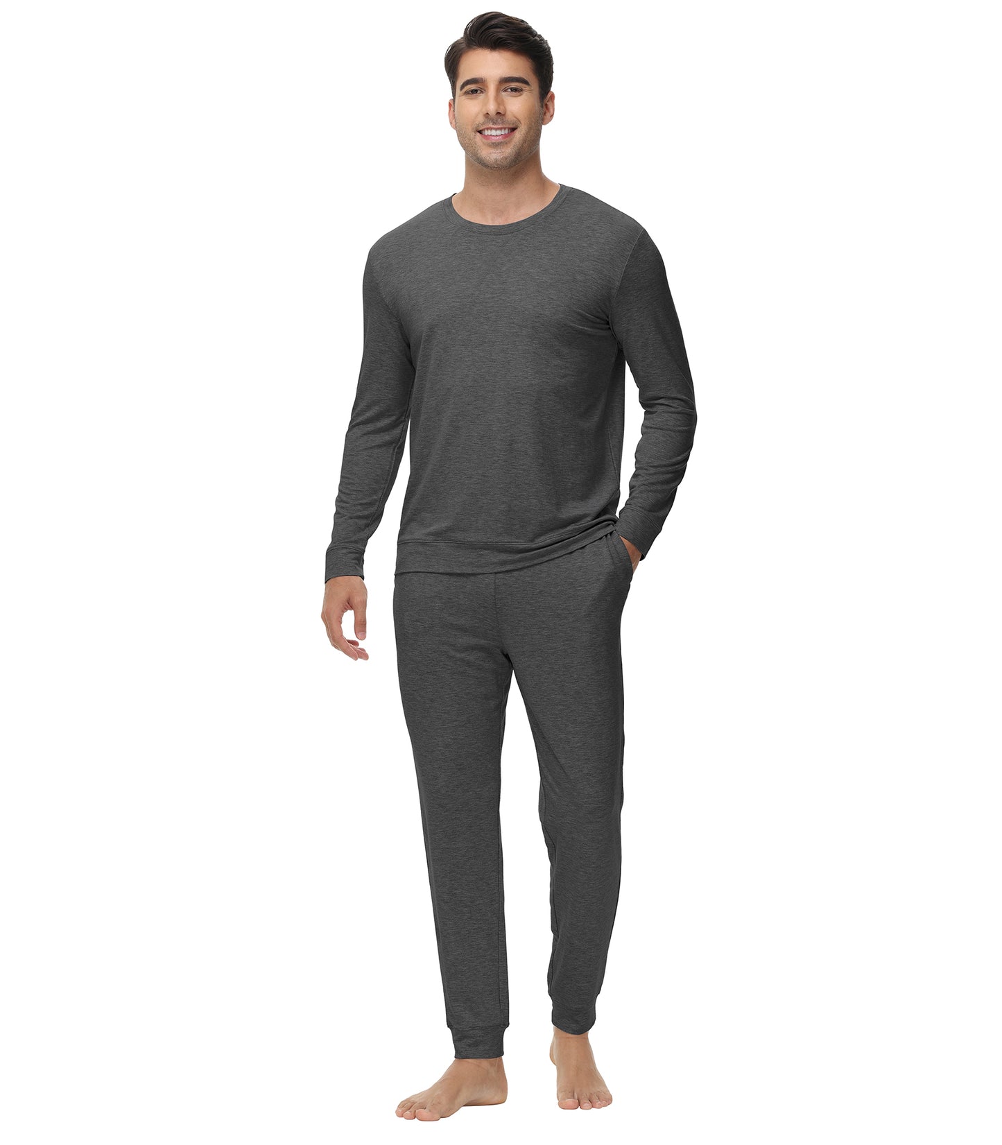 WiWi French Terry Men's Pajama Sets Sweatsuit Long Sleeve Top and Pants with Pockets