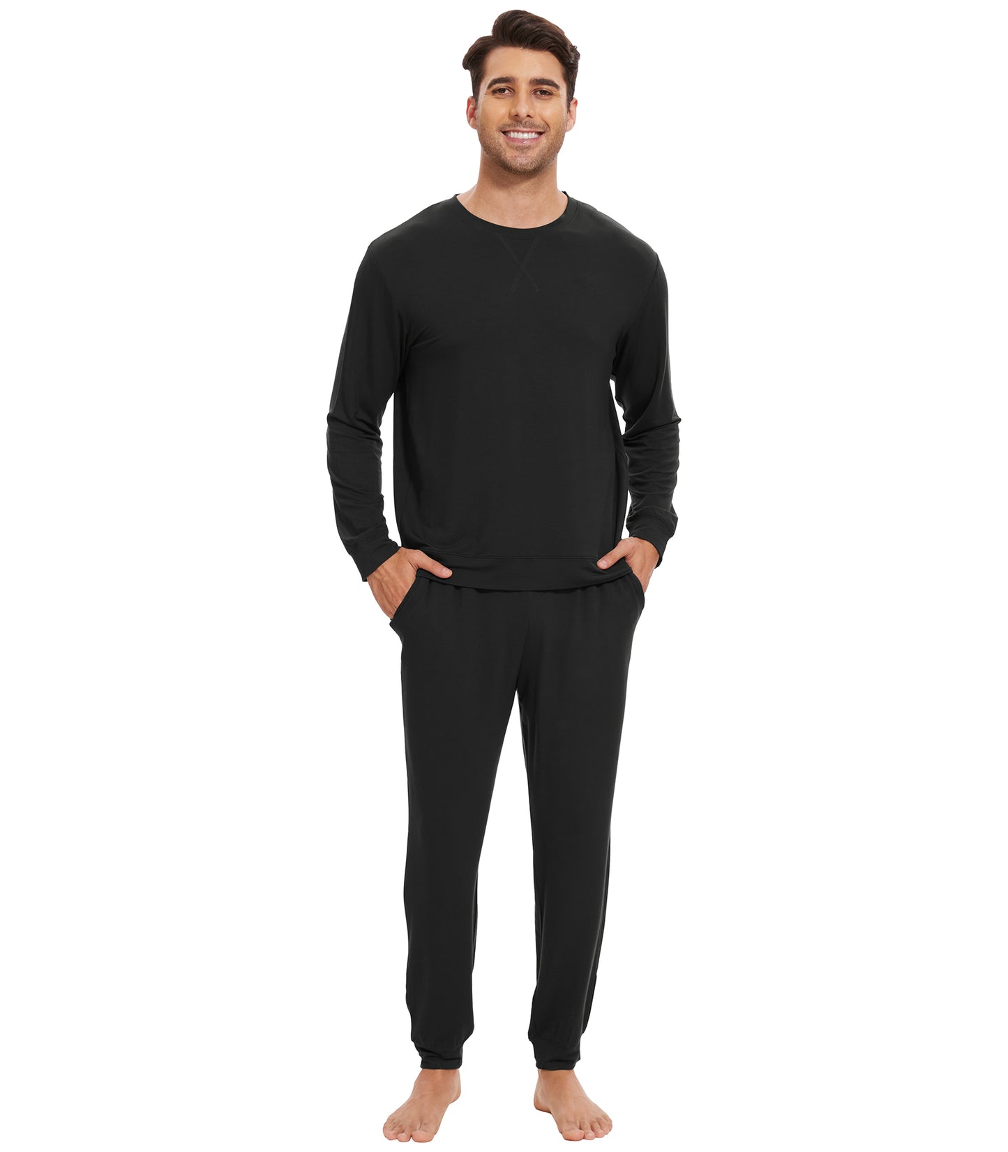 WiWi French Terry Men's Pajama Sets Sweatsuit Long Sleeve Top and Pants with Pockets