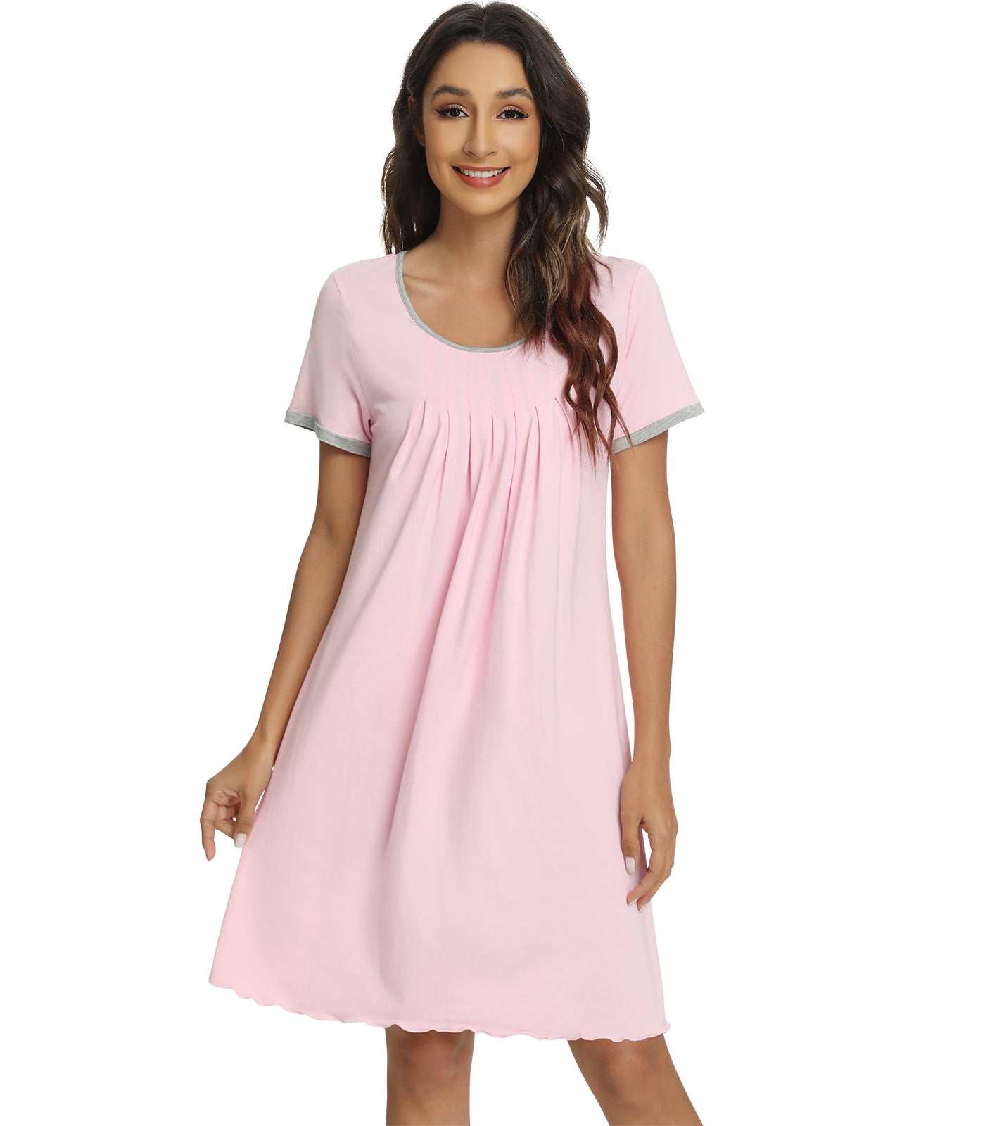 WiWi Bamboo Short Sleeve Pleated Nightgowns for Women