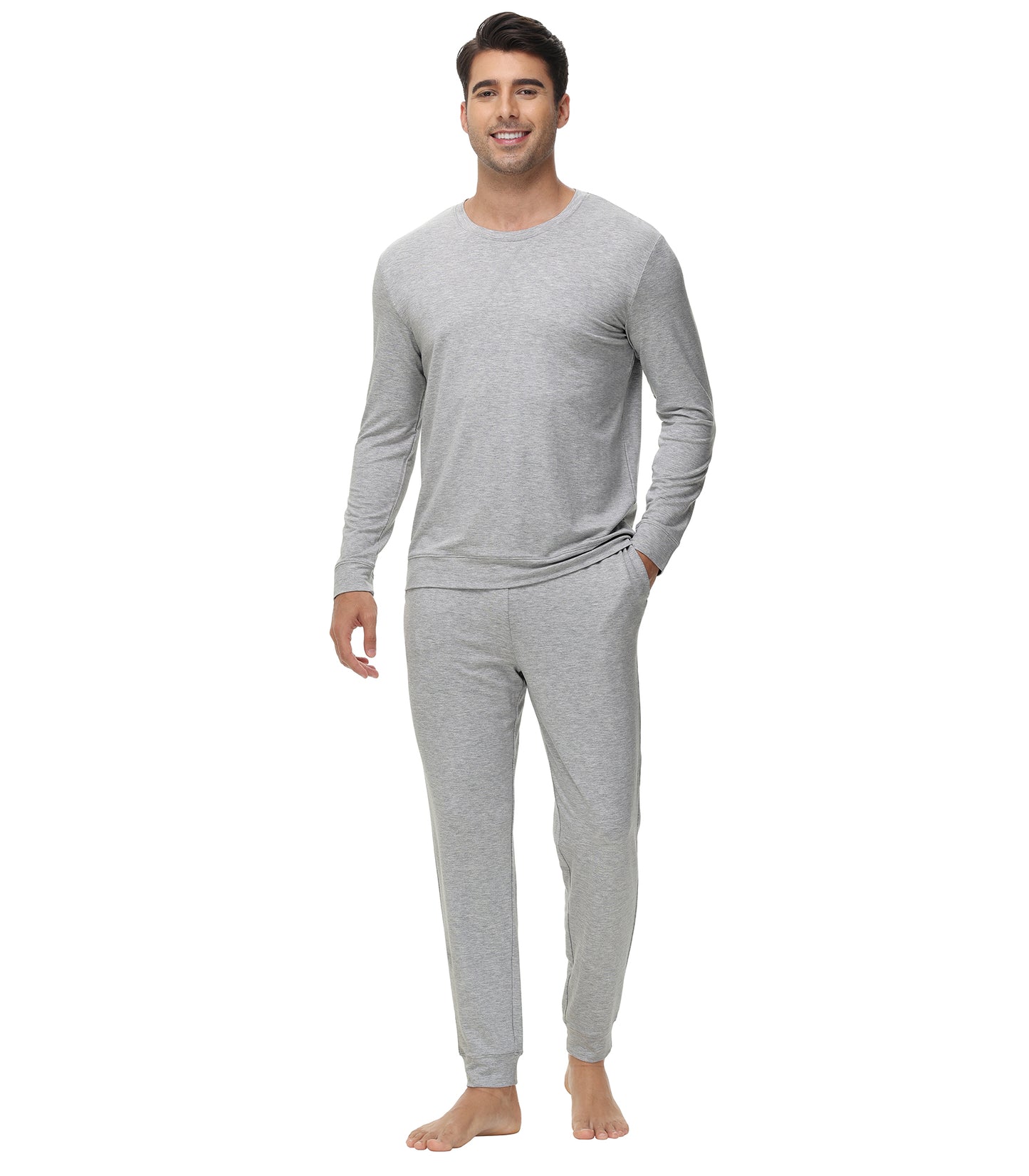 WiWi French Terry Men's Pajama Sets Sweatsuit Long Sleeve Top and Pants with Pockets