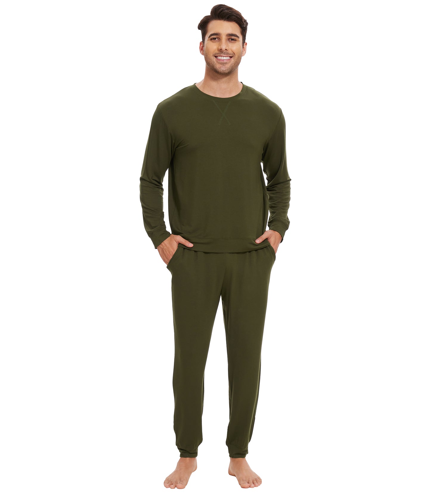 WiWi French Terry Men's Pajama Sets Sweatsuit Long Sleeve Top and Pants with Pockets