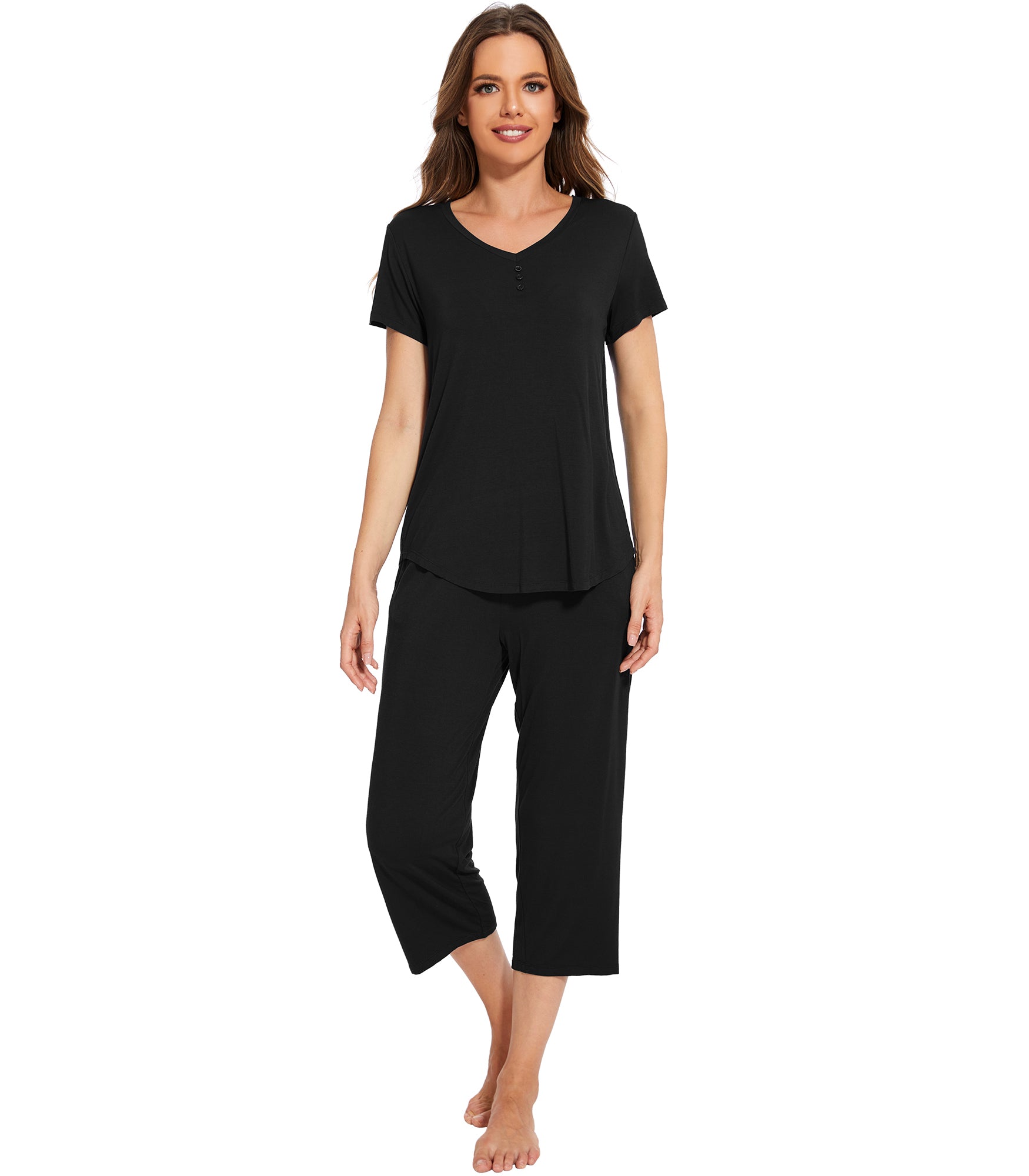 WiWi Women's Pajama Set - Bamboo Viscose Short Sleeve Sleepwear, Soft Lounge Set S-XXL