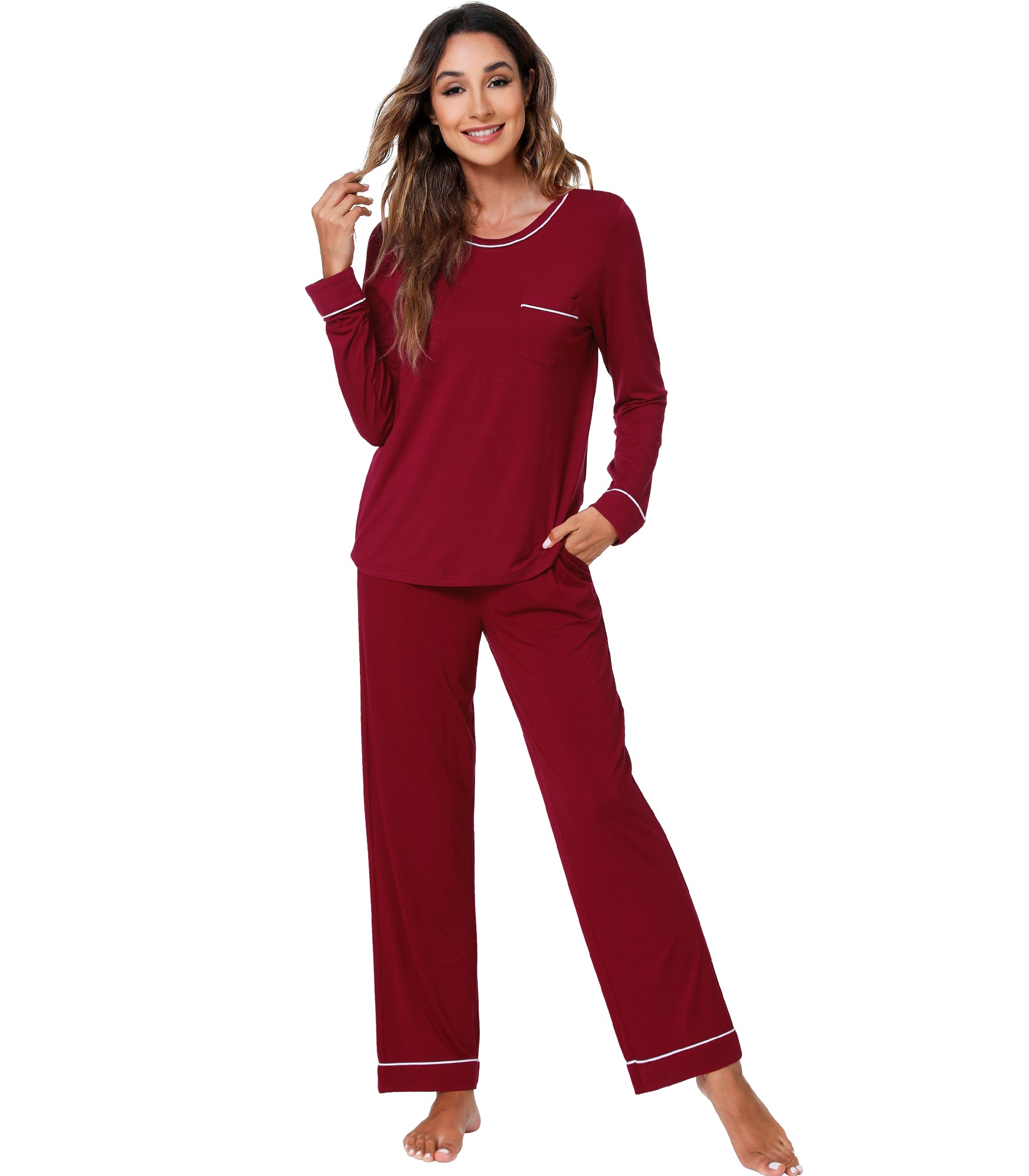 WiWi Women's 2-Piece Bamboo Viscose Pajama Set - Long Sleeve Top & Jogger Pants