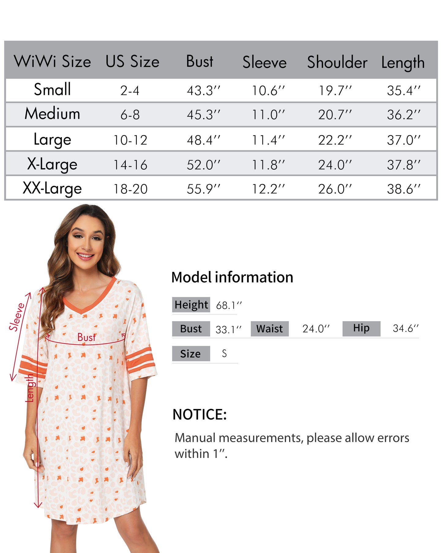 WiWi Bamboo Soft Nightgown Nightshirt