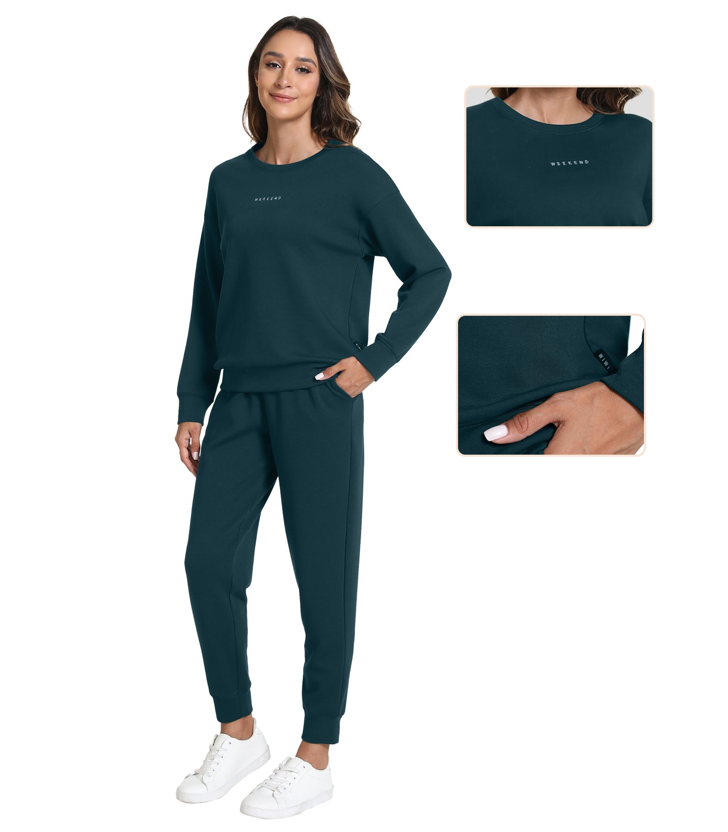 WiWi Womens 2 Piece Outfits Sweatsuit Crewneck Lounge Matching Sweat Sets