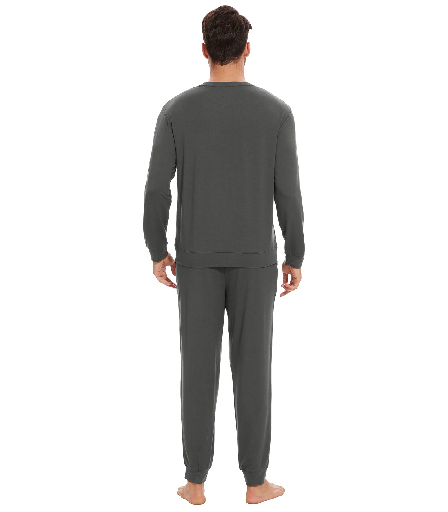 WiWi French Terry Men's Pajama Sets Sweatsuit Long Sleeve Top and Pants with Pockets