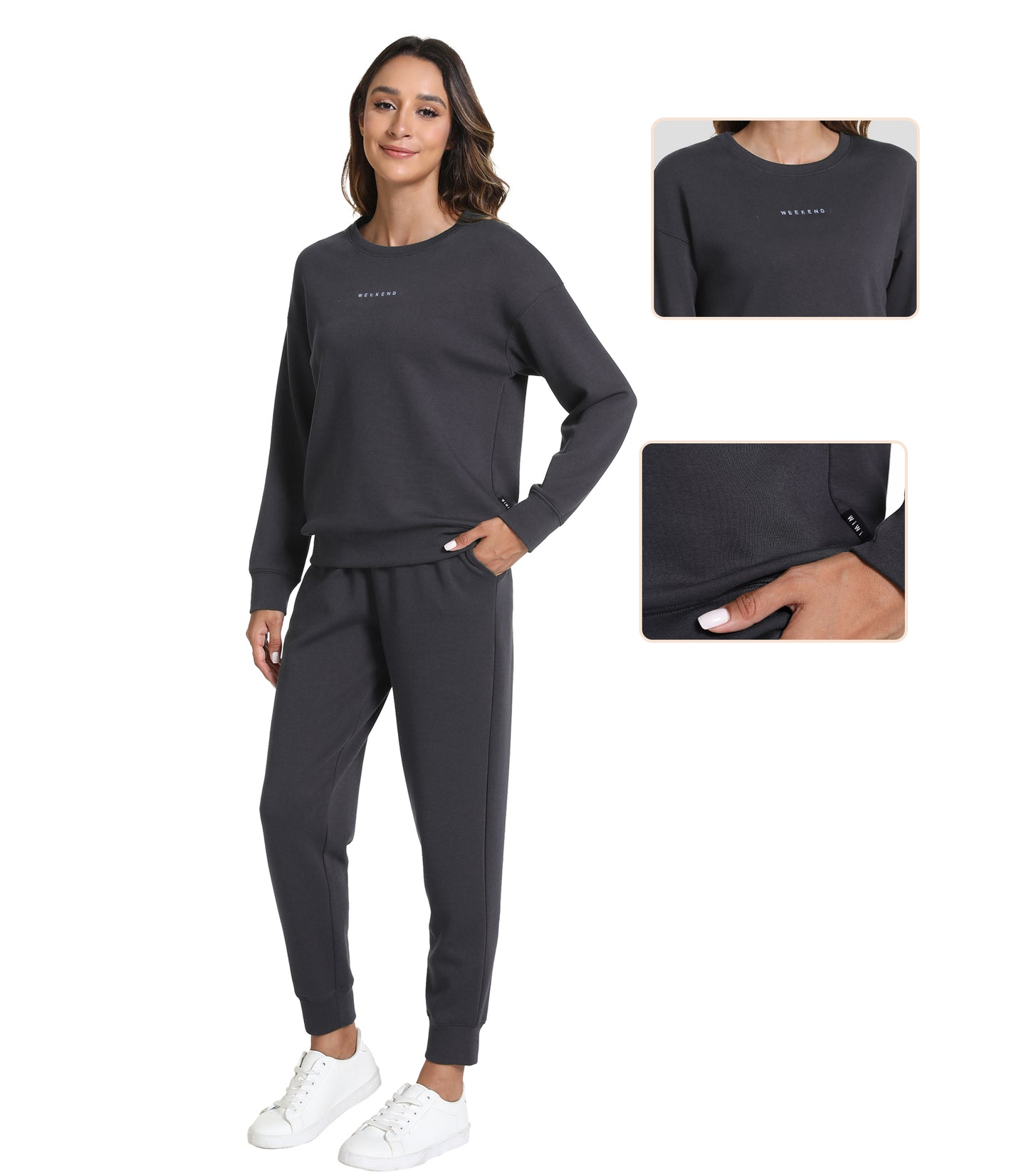 WiWi Womens 2 Piece Outfits Sweatsuit Crewneck Lounge Matching Sweat Sets