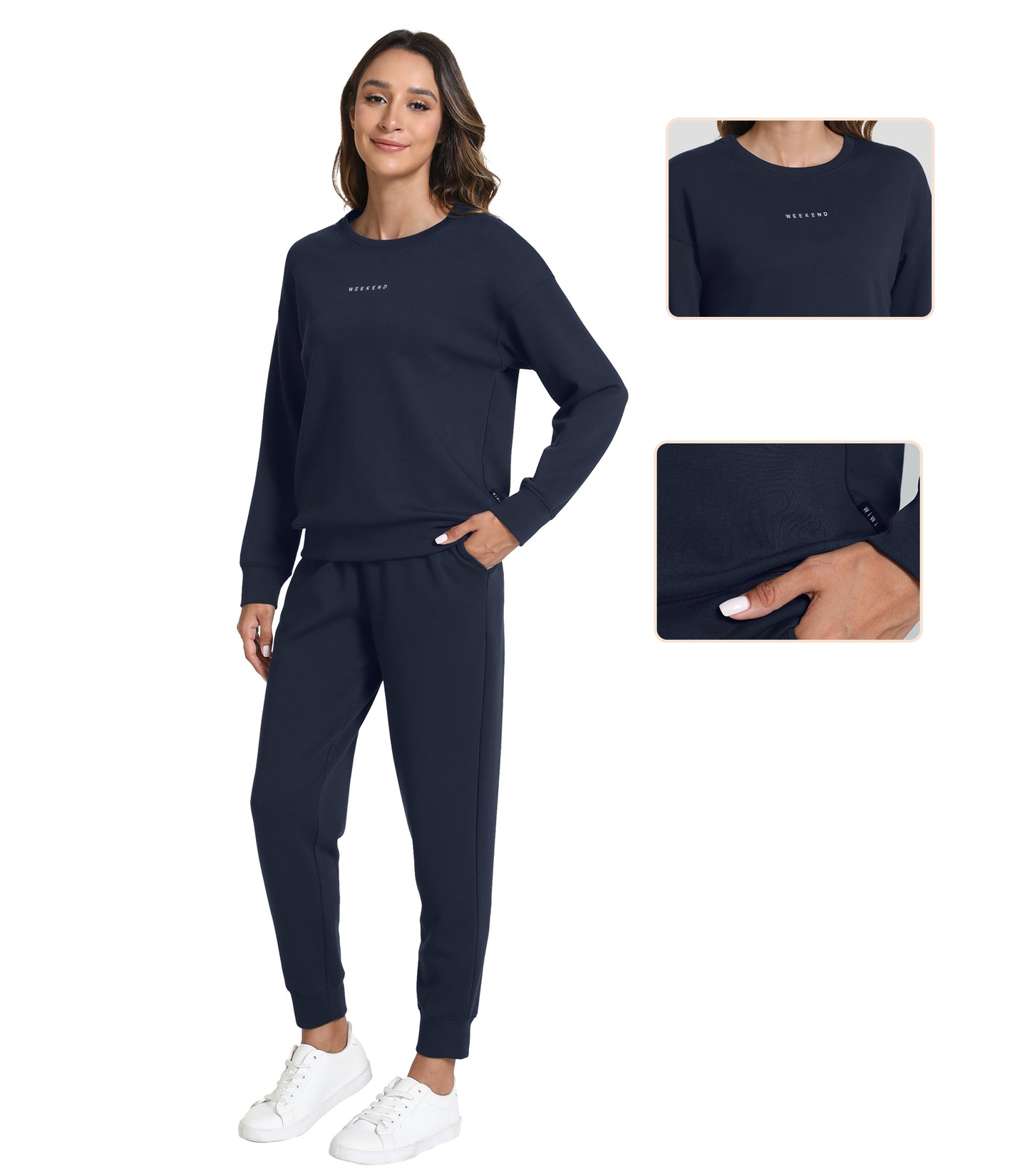 WiWi Womens 2 Piece Outfits Sweatsuit Crewneck Lounge Matching Sweat Sets