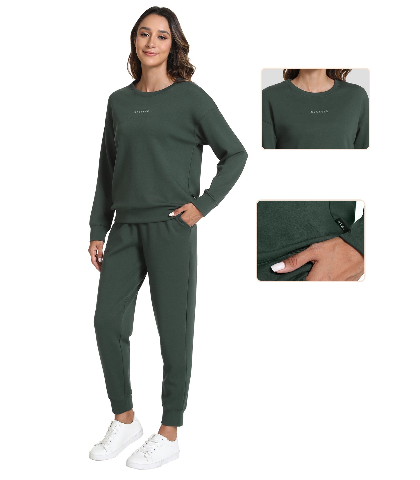 WiWi Womens 2 Piece Outfits Sweatsuit Crewneck Lounge Matching Sweat Sets