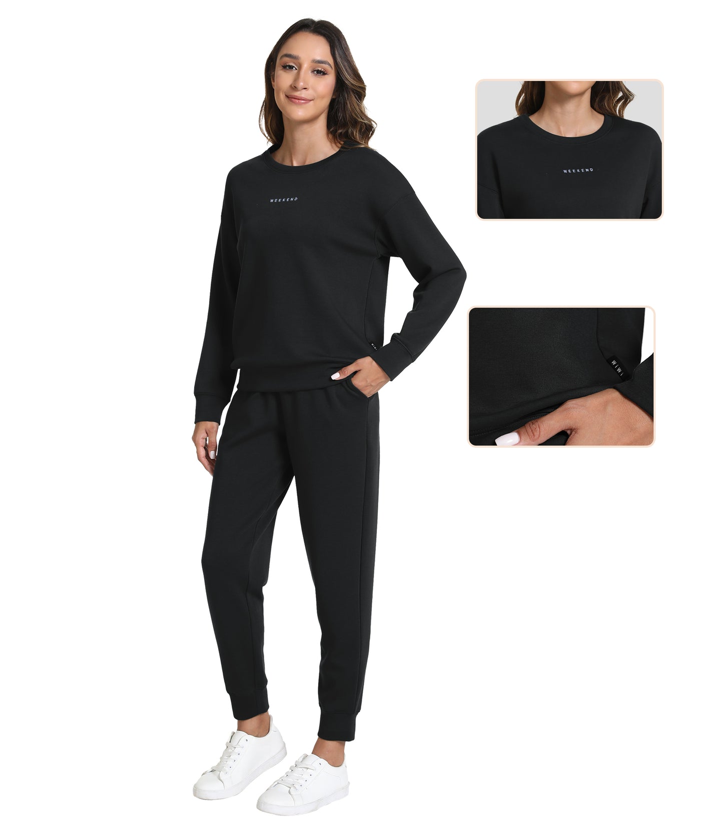 WiWi Womens 2 Piece Outfits Sweatsuit Crewneck Lounge Matching Sweat Sets