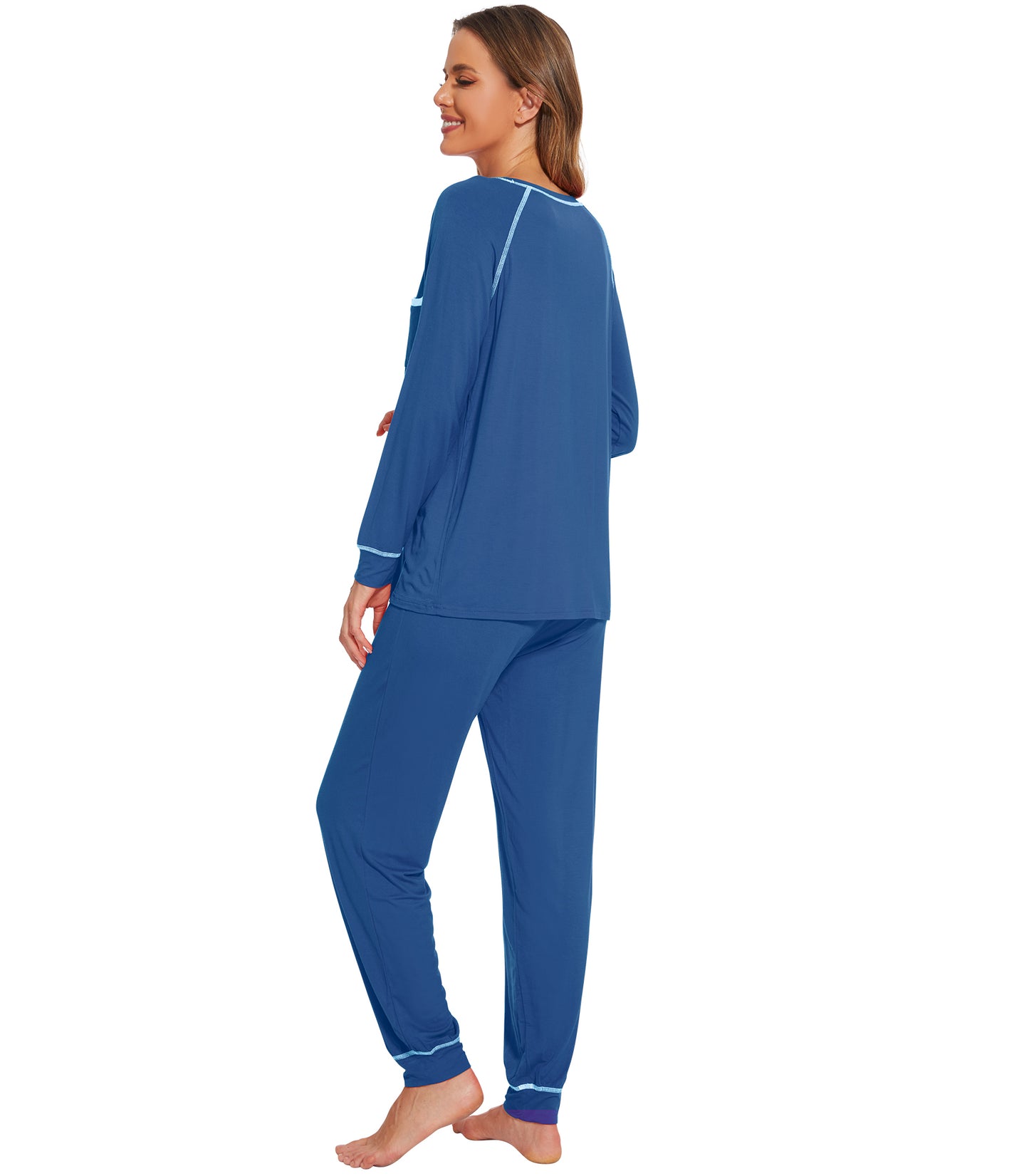 WiWi Bamboo Pajamas Set Long Sleeve Sleepwear Jogger Pants