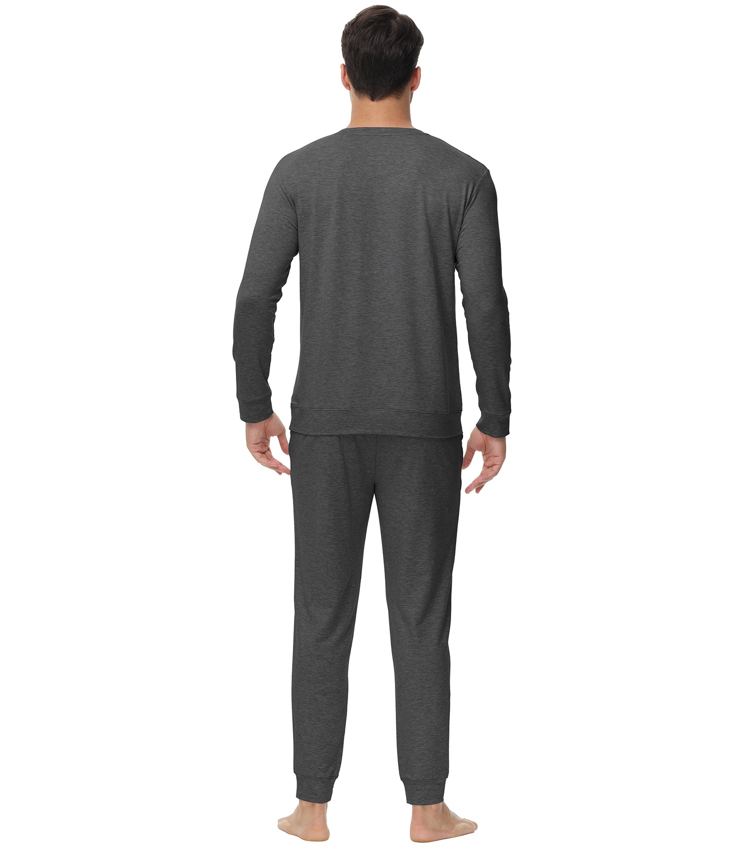 WiWi French Terry Men's Pajama Sets Sweatsuit Long Sleeve Top and Pants with Pockets