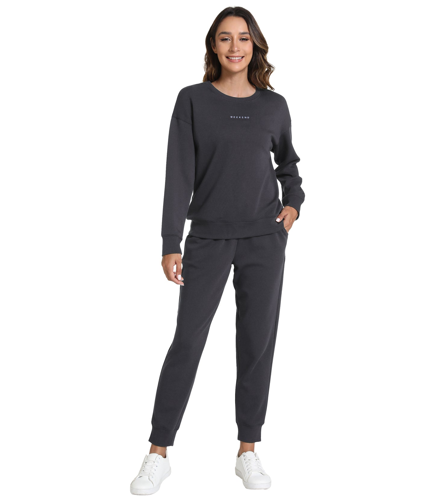 WiWi Womens 2 Piece Outfits Sweatsuit Crewneck Lounge Matching Sweat Sets