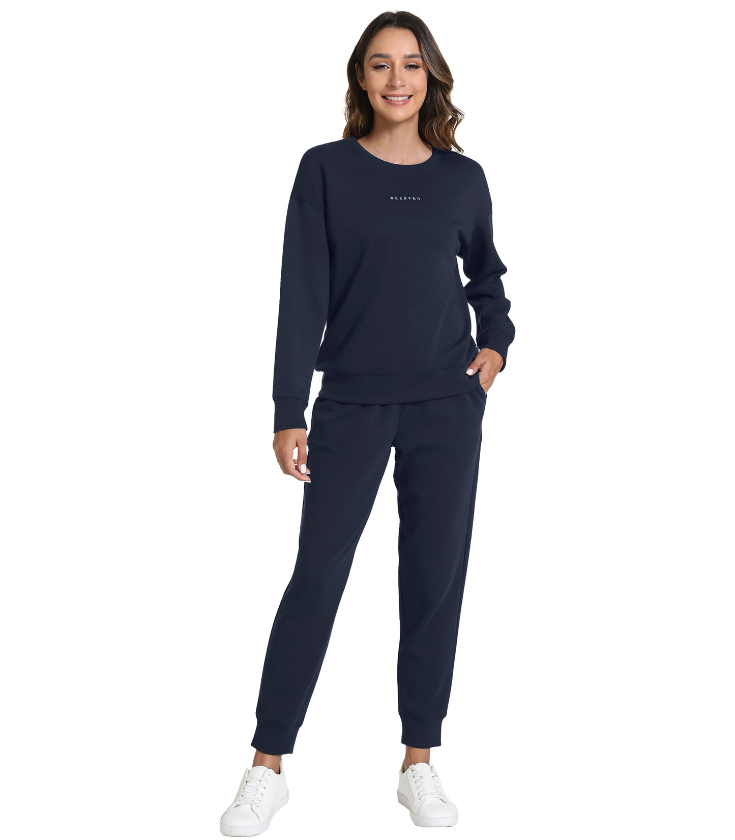 WiWi Womens 2 Piece Outfits Sweatsuit Crewneck Lounge Matching Sweat Sets