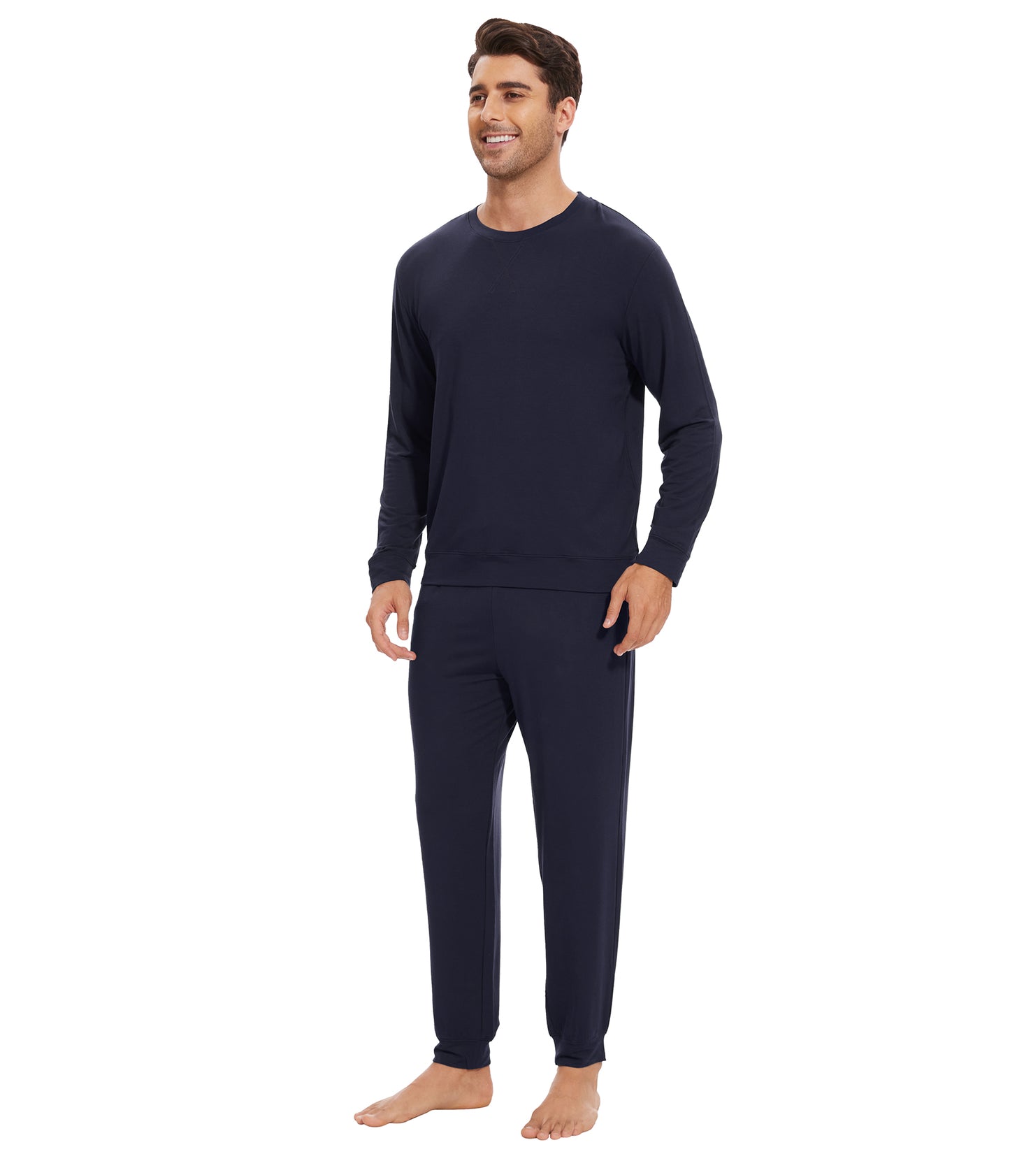 WiWi French Terry Men's Pajama Sets Sweatsuit Long Sleeve Top and Pants with Pockets