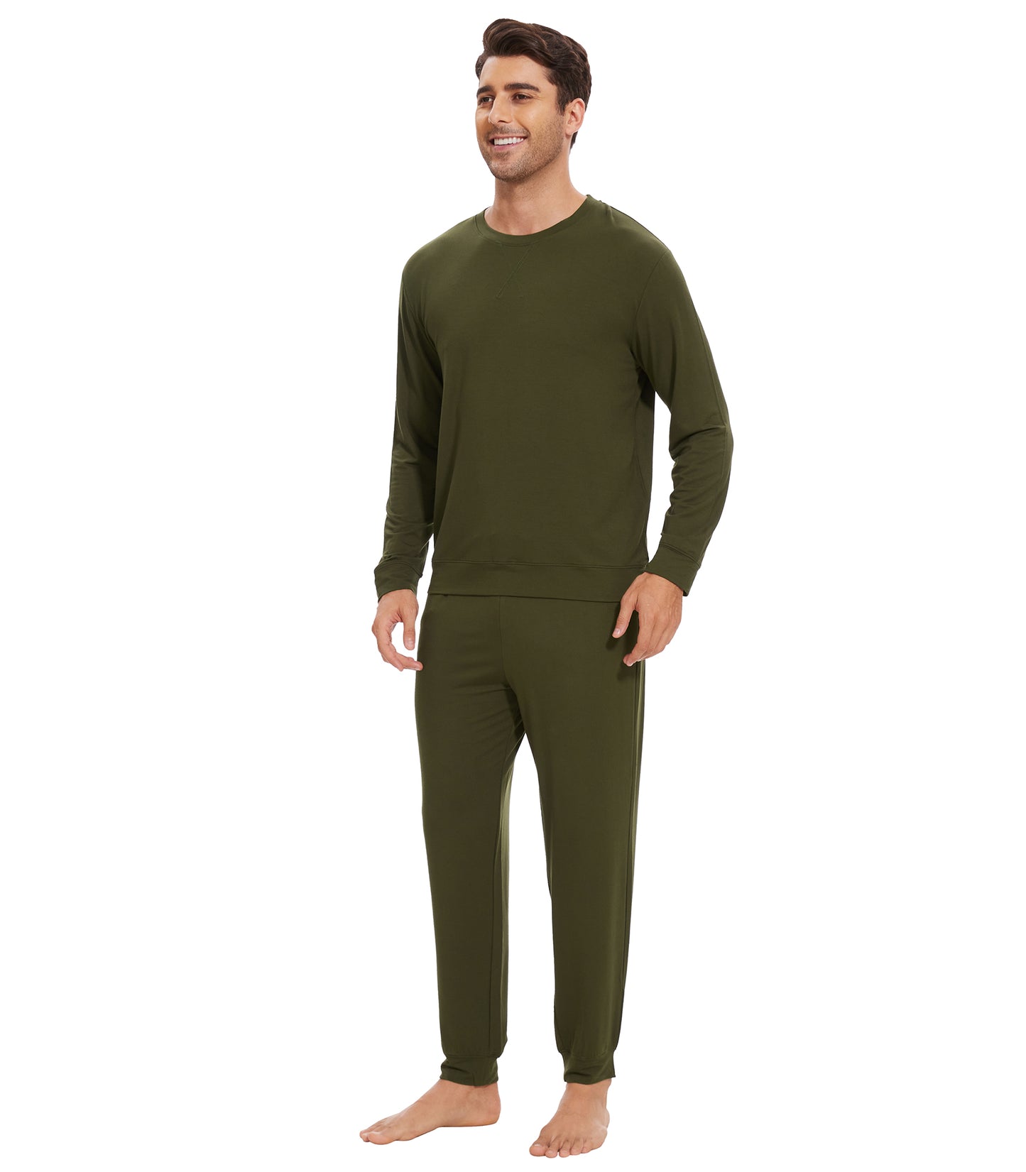 WiWi French Terry Men's Pajama Sets Sweatsuit Long Sleeve Top and Pants with Pockets