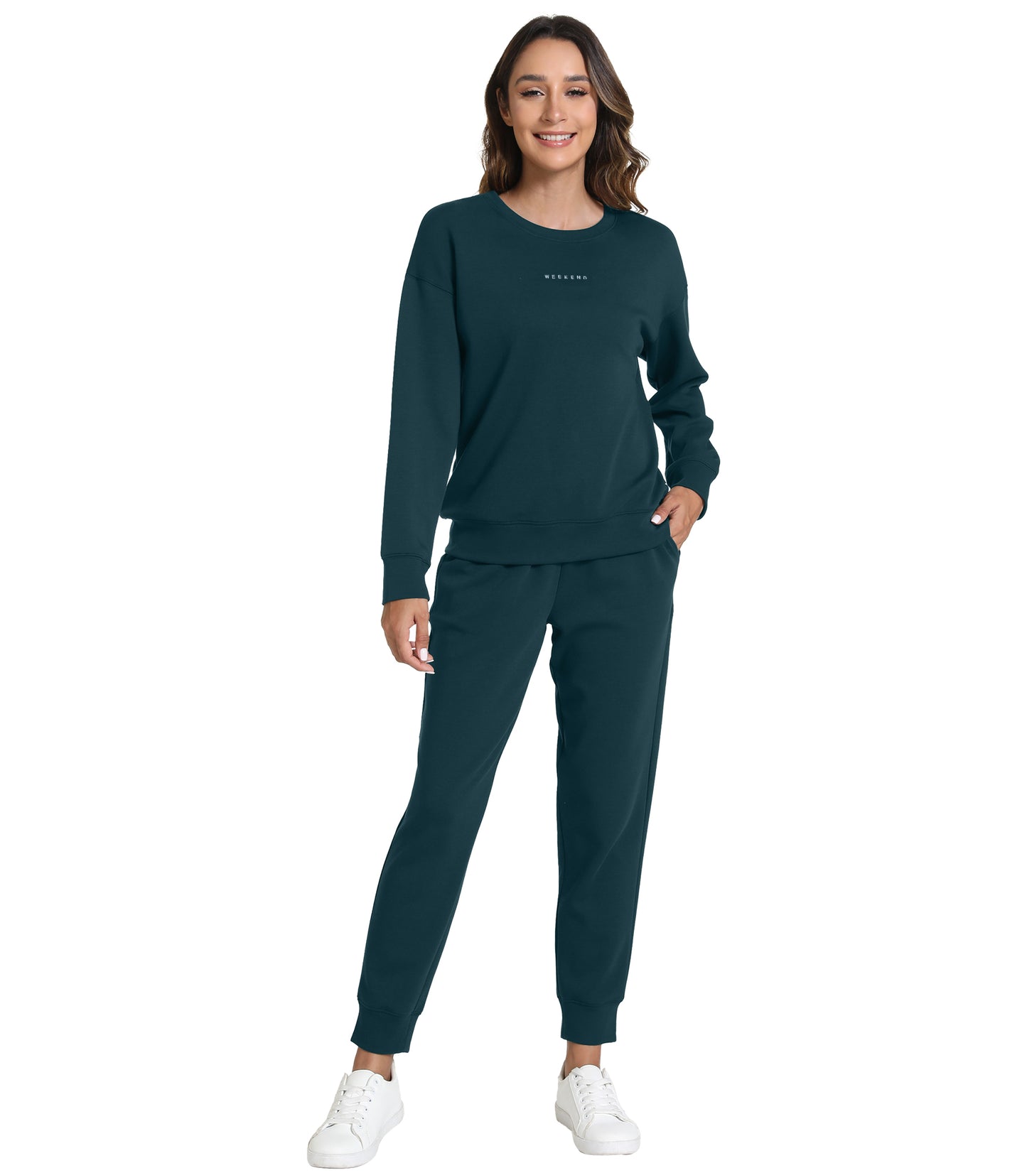 WiWi Womens 2 Piece Outfits Sweatsuit Crewneck Lounge Matching Sweat Sets