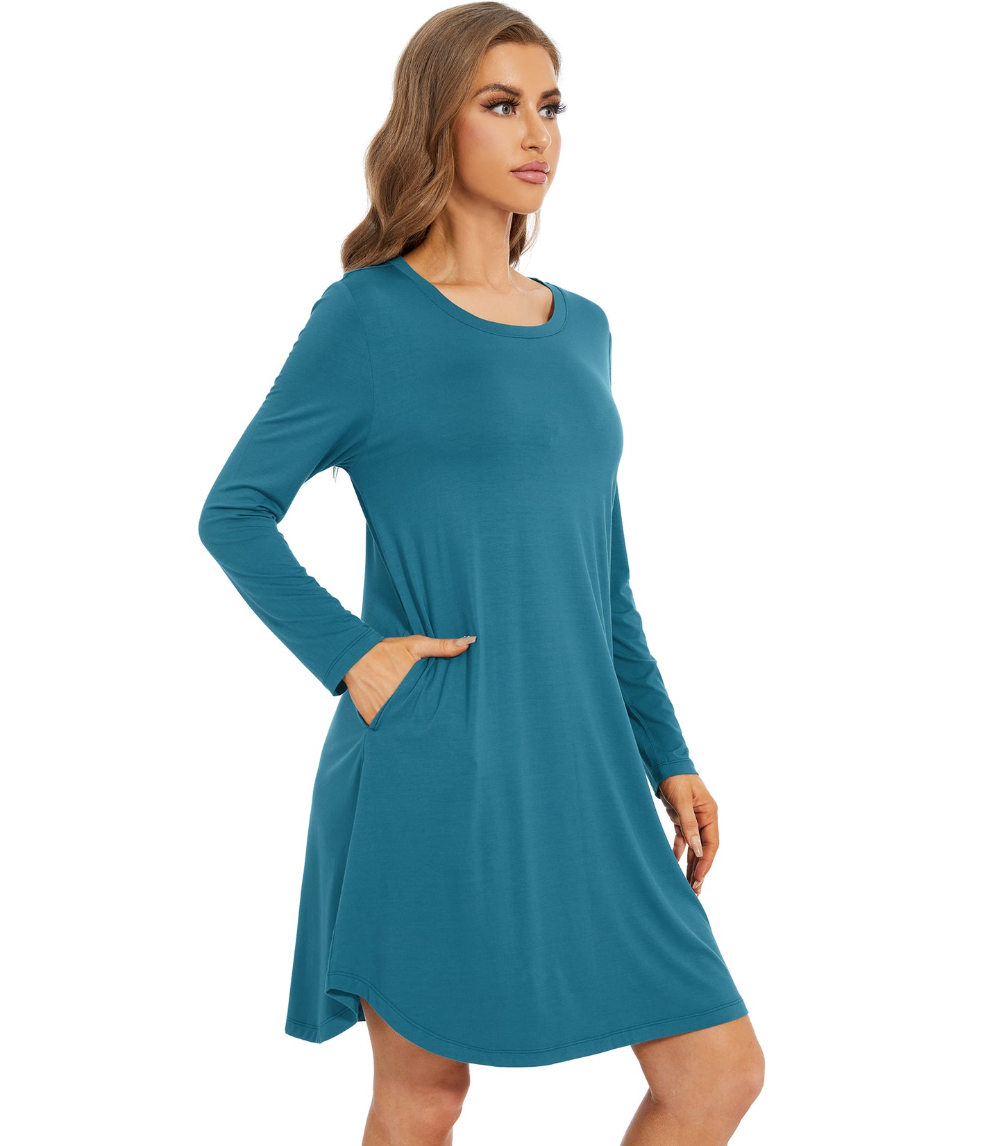WiWi Scoop Neck Bamboo Nightgowns for Women Soft Long Sleeve Sleepwear