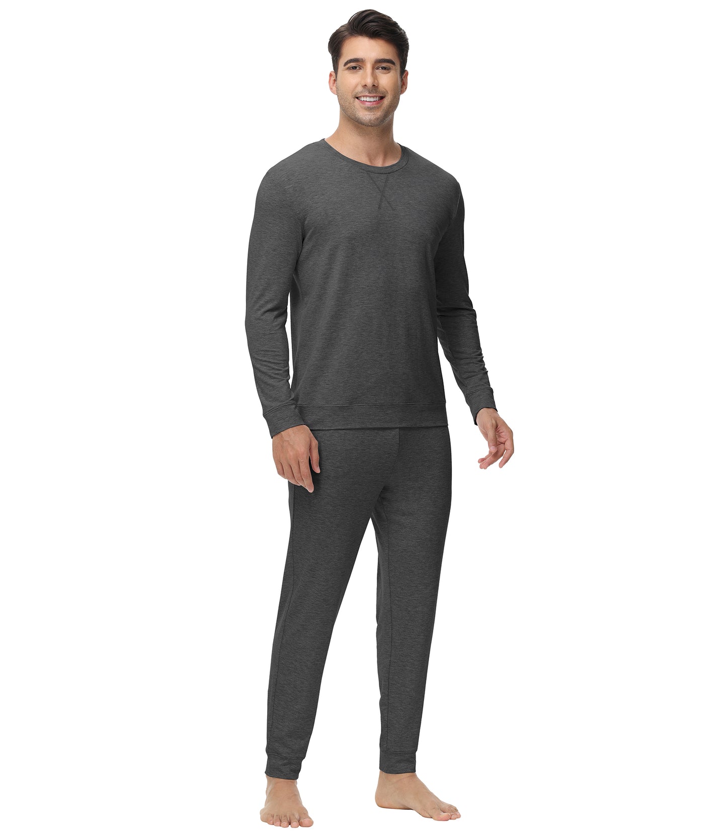 WiWi French Terry Men's Pajama Sets Sweatsuit Long Sleeve Top and Pants with Pockets
