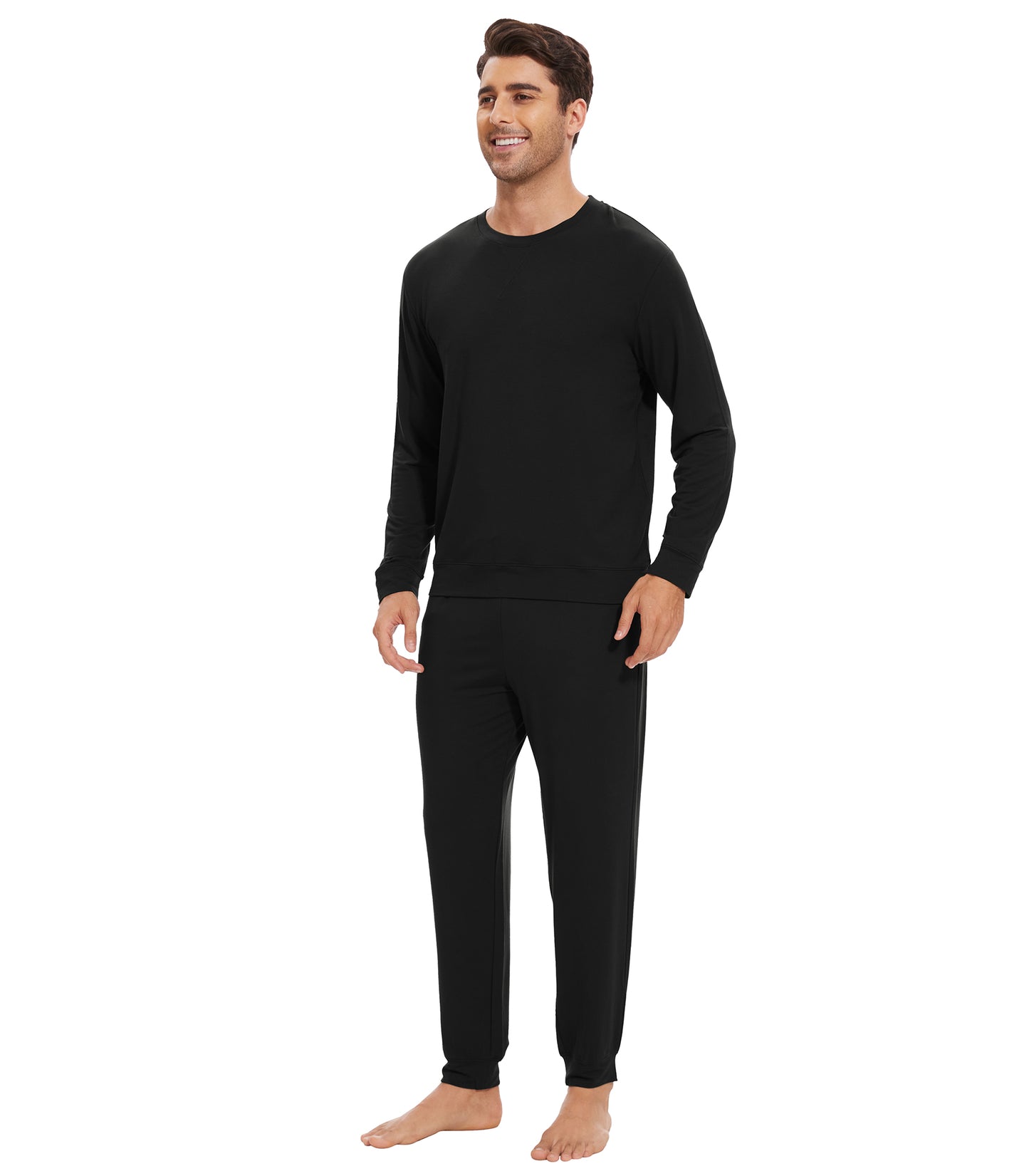 WiWi French Terry Men's Pajama Sets Sweatsuit Long Sleeve Top and Pants with Pockets
