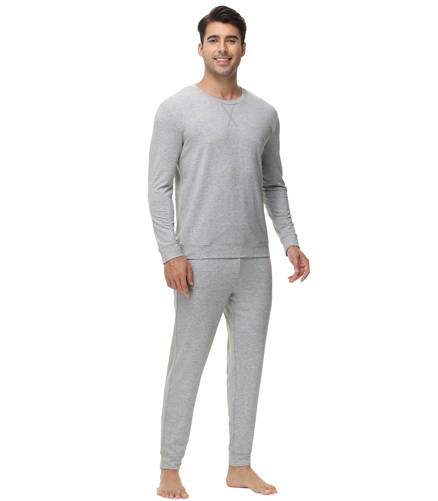 WiWi French Terry Men's Pajama Sets Sweatsuit Long Sleeve Top and Pants with Pockets