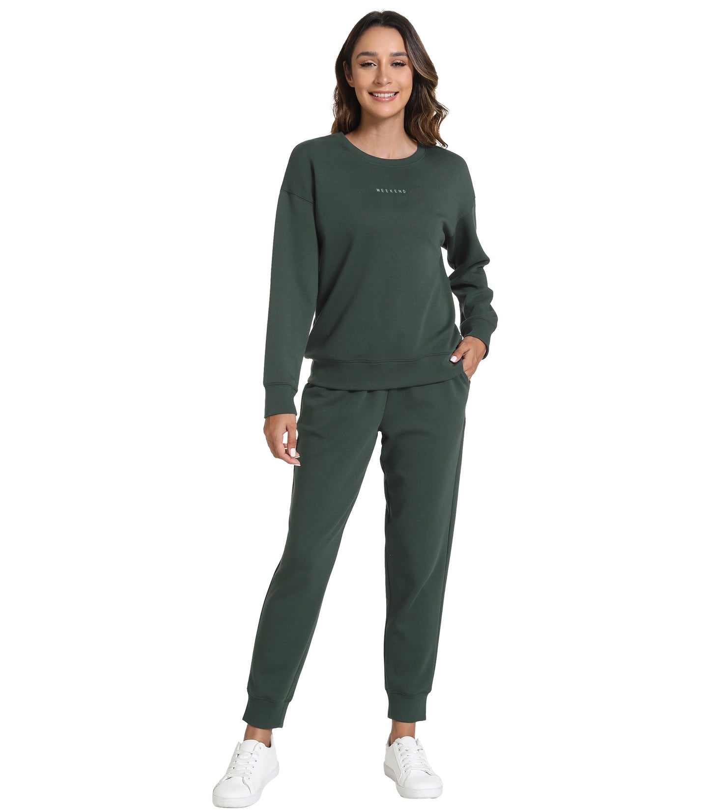 WiWi Womens 2 Piece Outfits Sweatsuit Crewneck Lounge Matching Sweat Sets