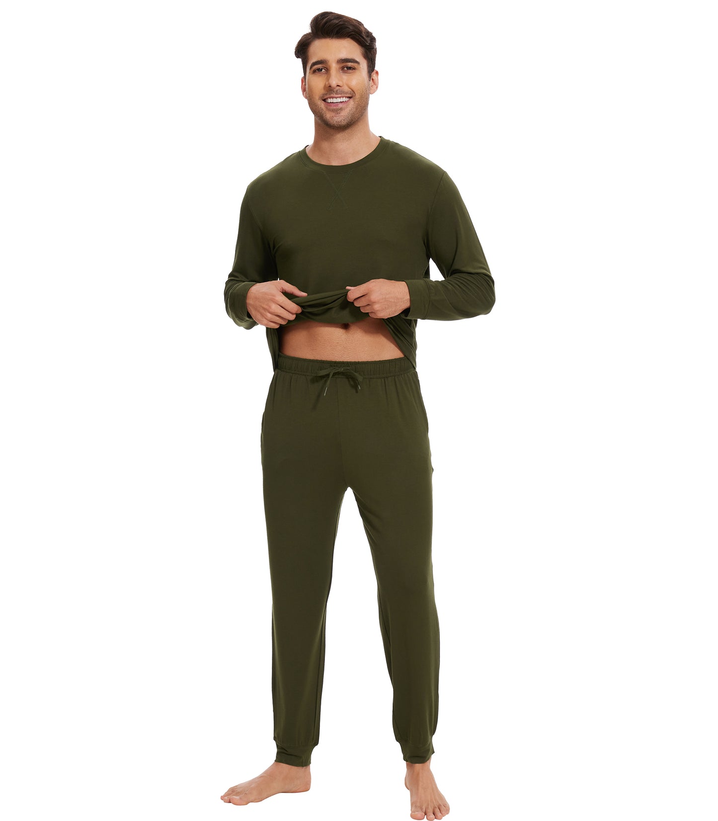 WiWi French Terry Men's Pajama Sets Sweatsuit Long Sleeve Top and Pants with Pockets