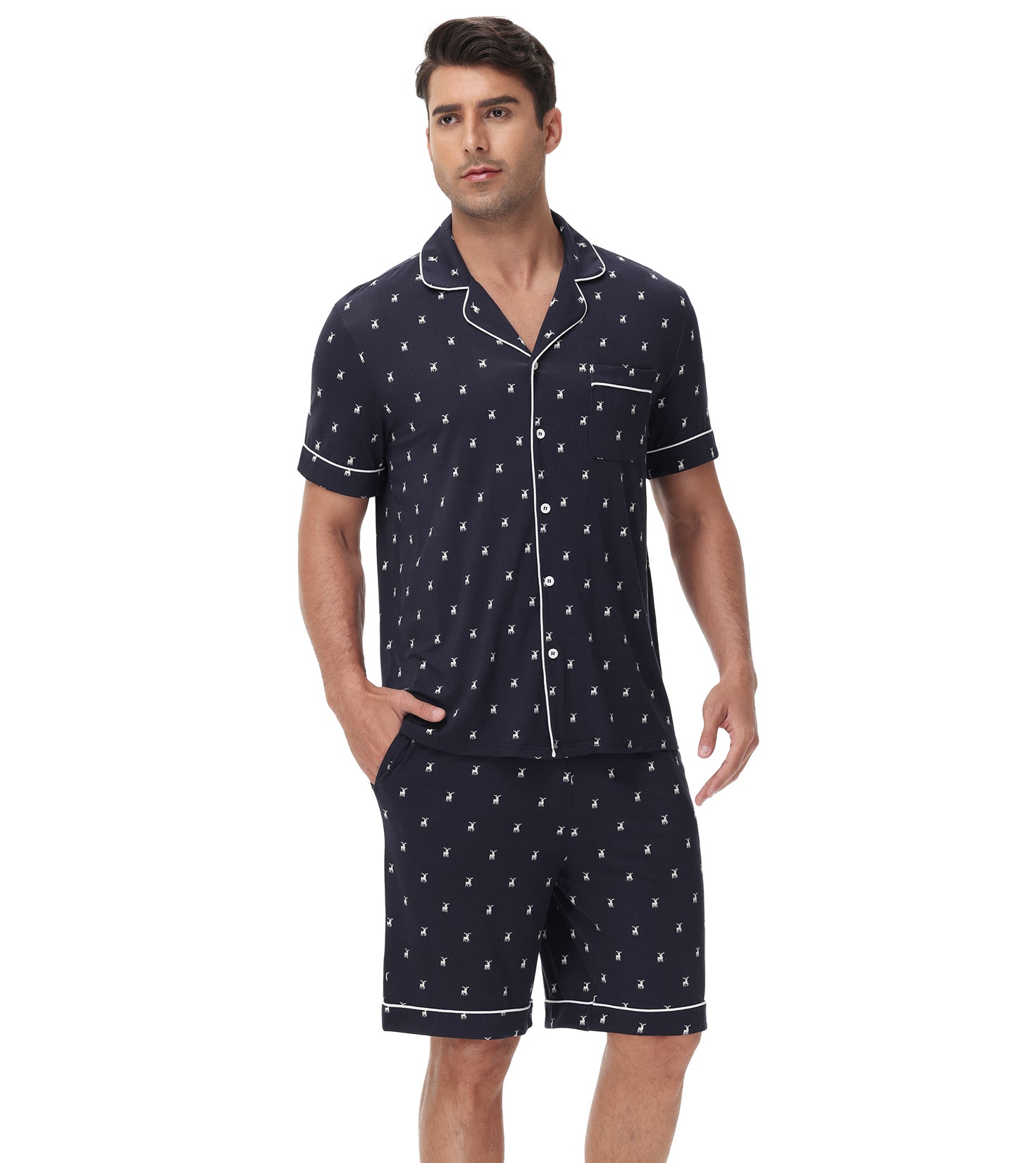 WiWi Loungewear Set for Men with Piping Notch Collar