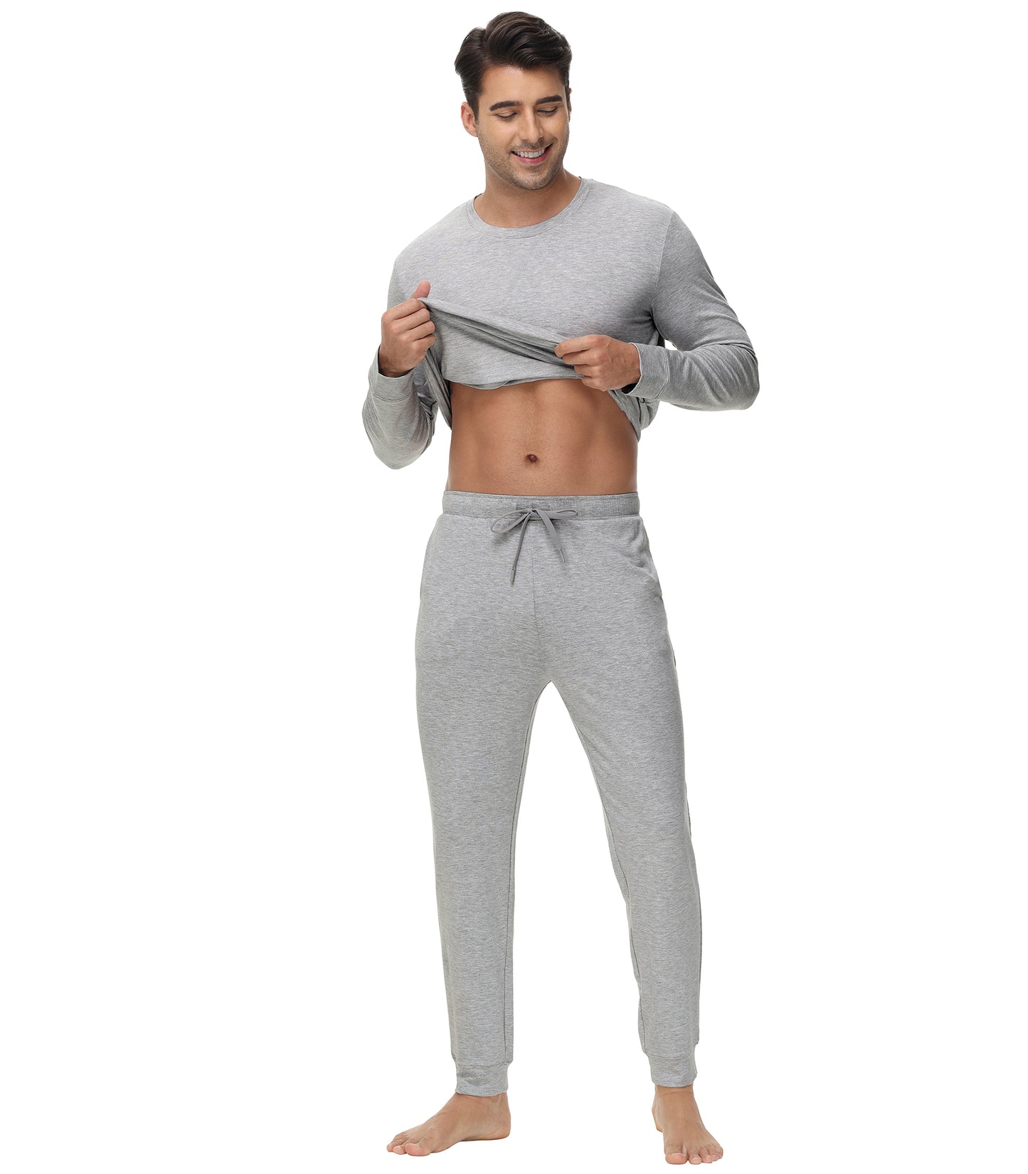 WiWi French Terry Men's Pajama Sets Sweatsuit Long Sleeve Top and Pants with Pockets