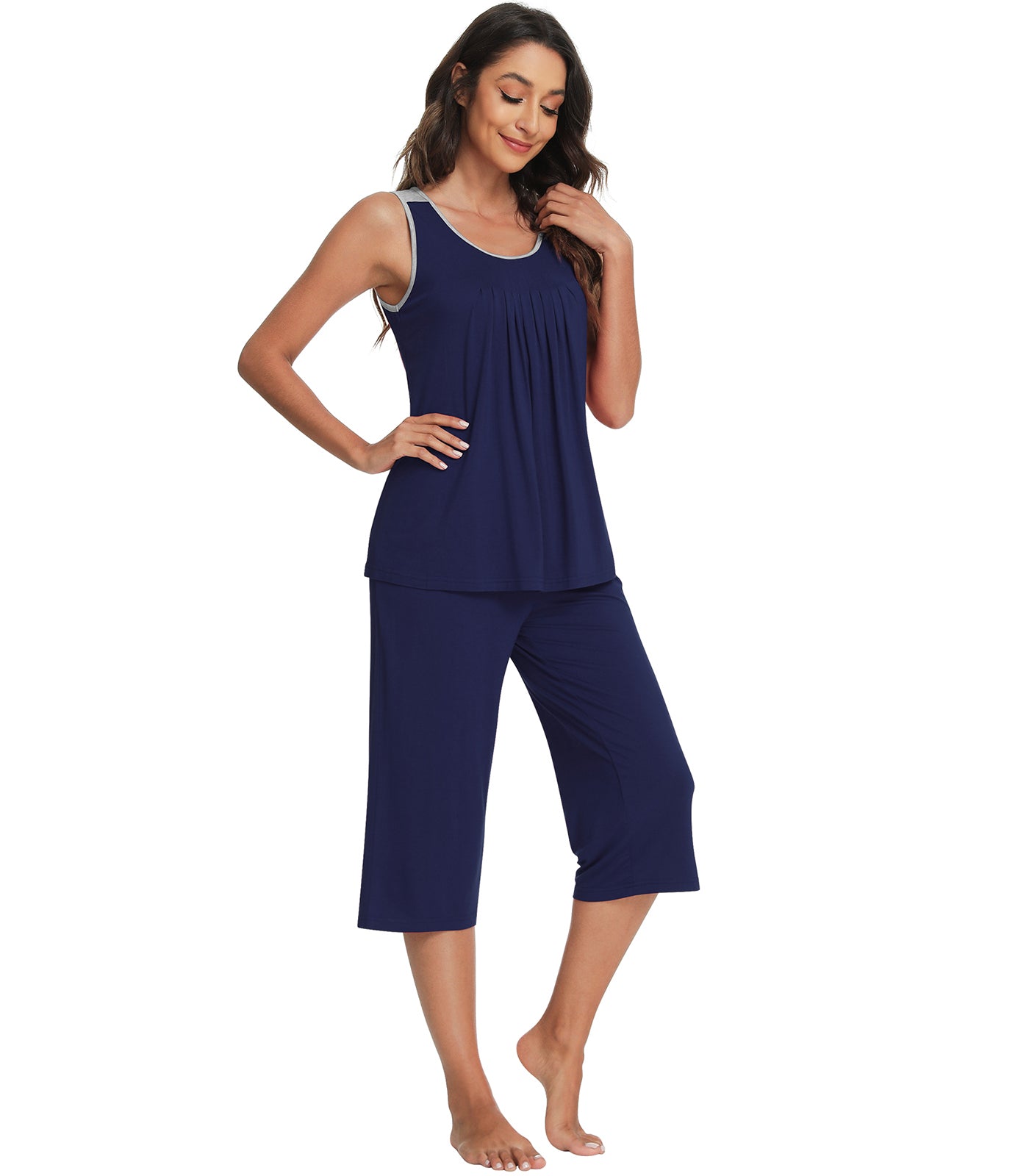 WiWi Bamboo Capri Pants with Pleated Tank Top Pj Sets