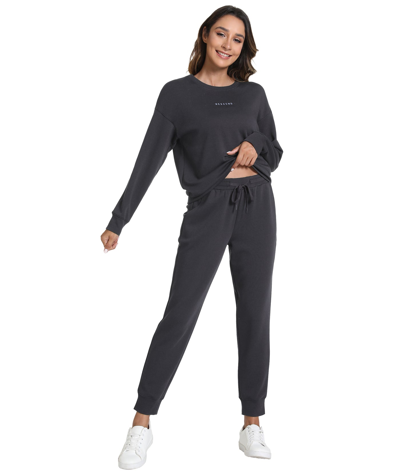 WiWi Womens 2 Piece Outfits Sweatsuit Crewneck Lounge Matching Sweat Sets