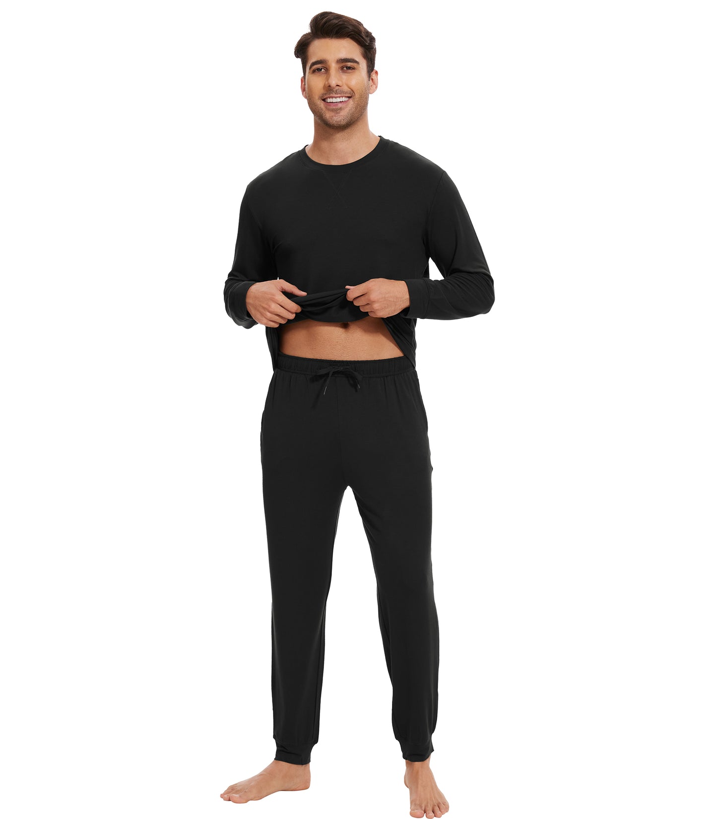WiWi French Terry Men's Pajama Sets Sweatsuit Long Sleeve Top and Pants with Pockets