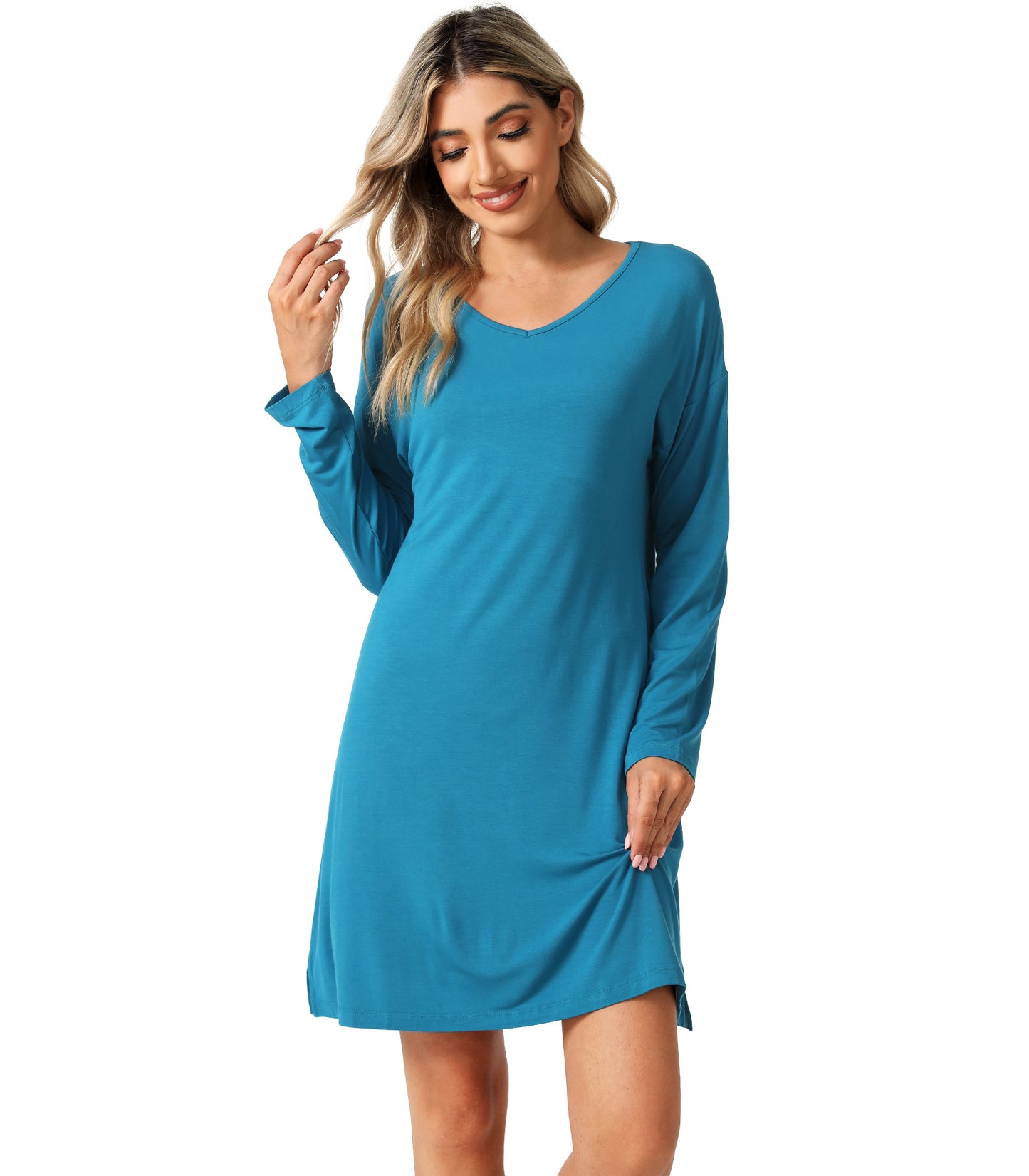 WiWi Long Sleeve Soft Bamboo Nightgowns for Women
