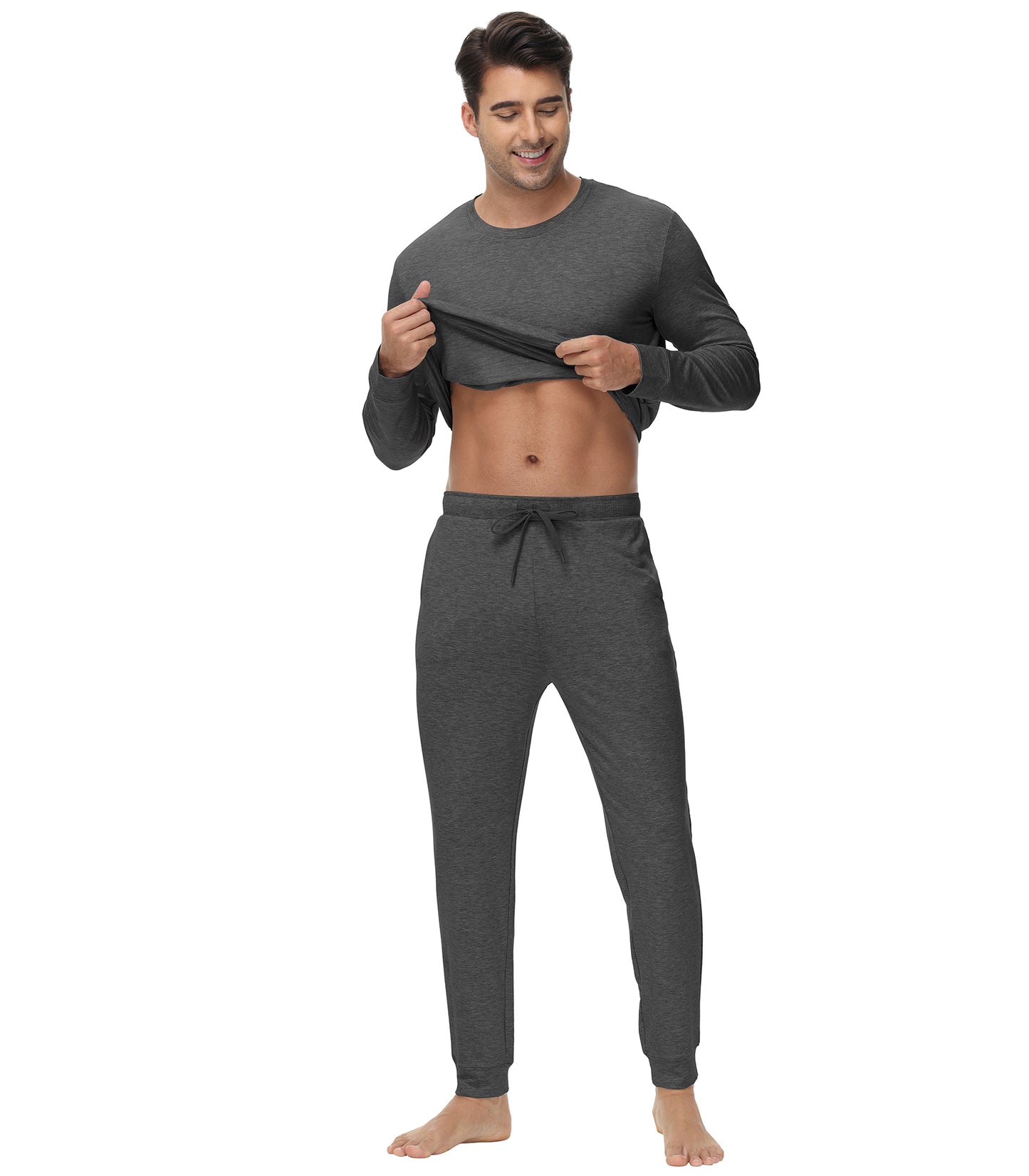 WiWi French Terry Men's Pajama Sets Sweatsuit Long Sleeve Top and Pants with Pockets