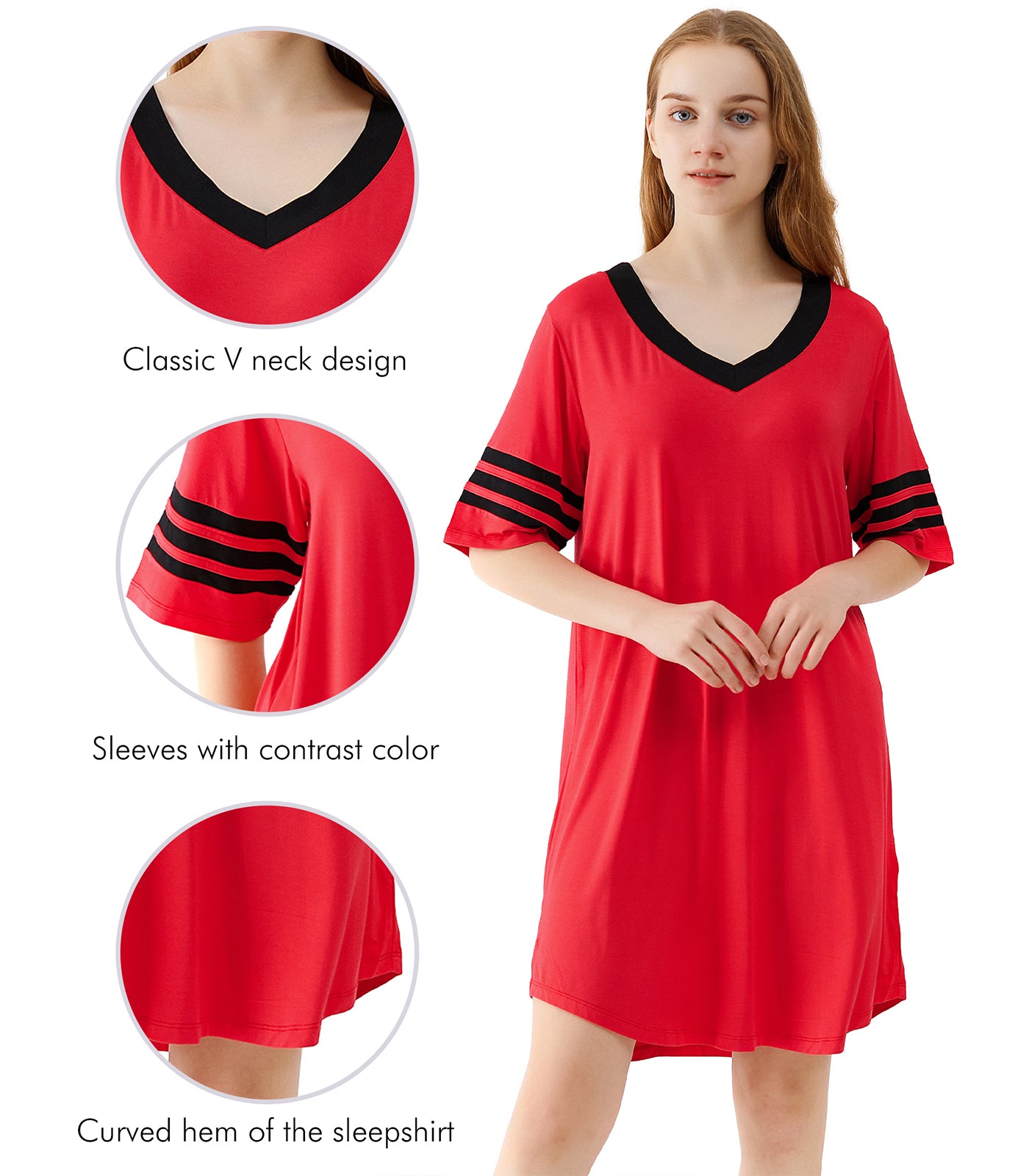 WiWi Bamboo 3/4 sleeve Lightweight Nightgown for Women