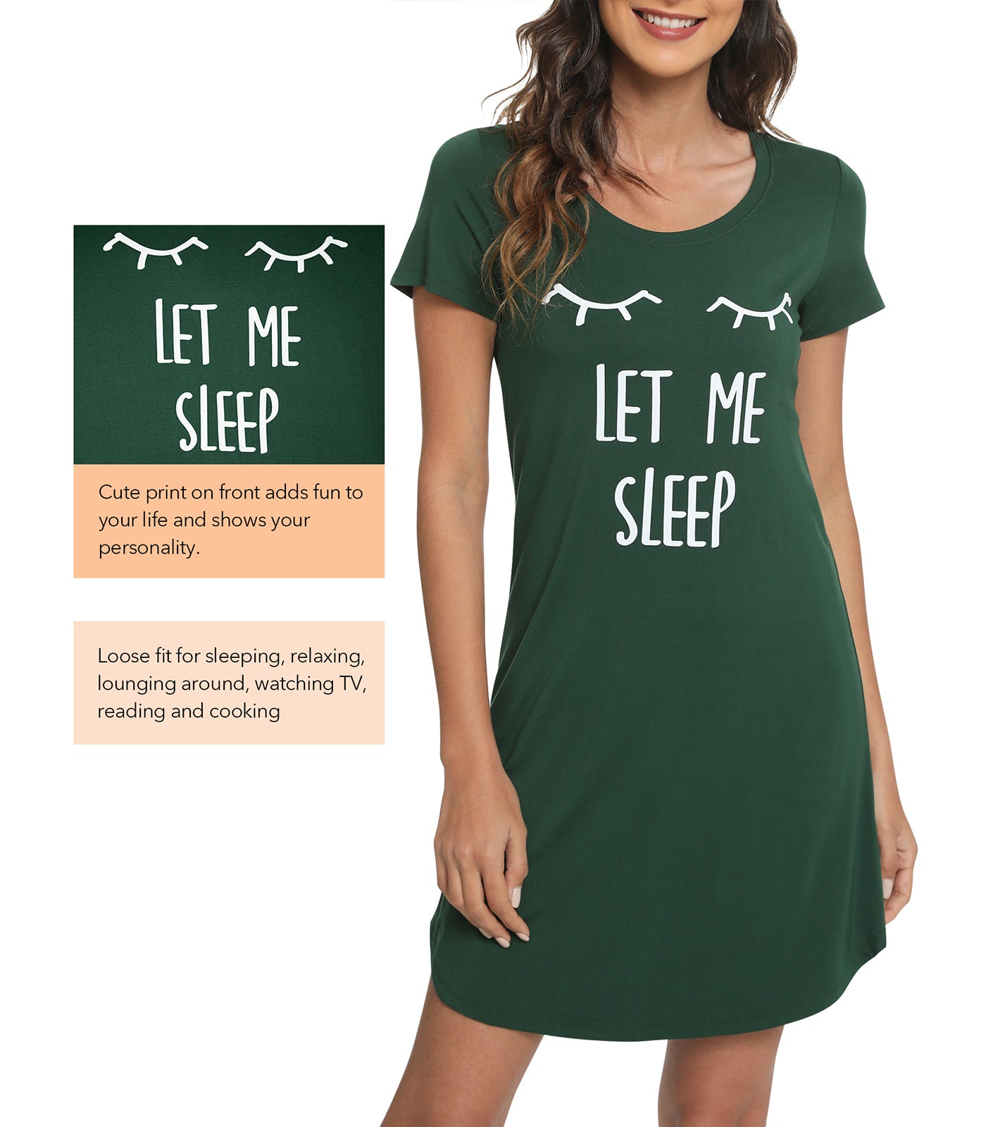 WiWi Bamboo Nightgowns for Women Short Sleeve Sleepshirt