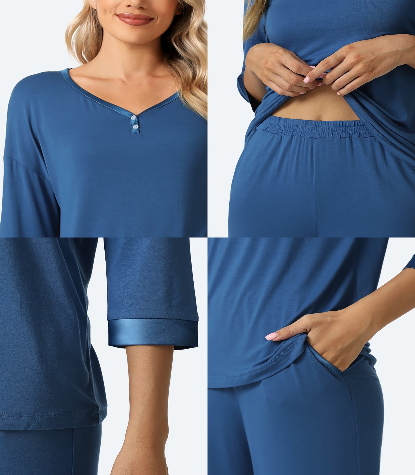 WiWi Bamboo Soft Satin Trimmed Pajamas Set