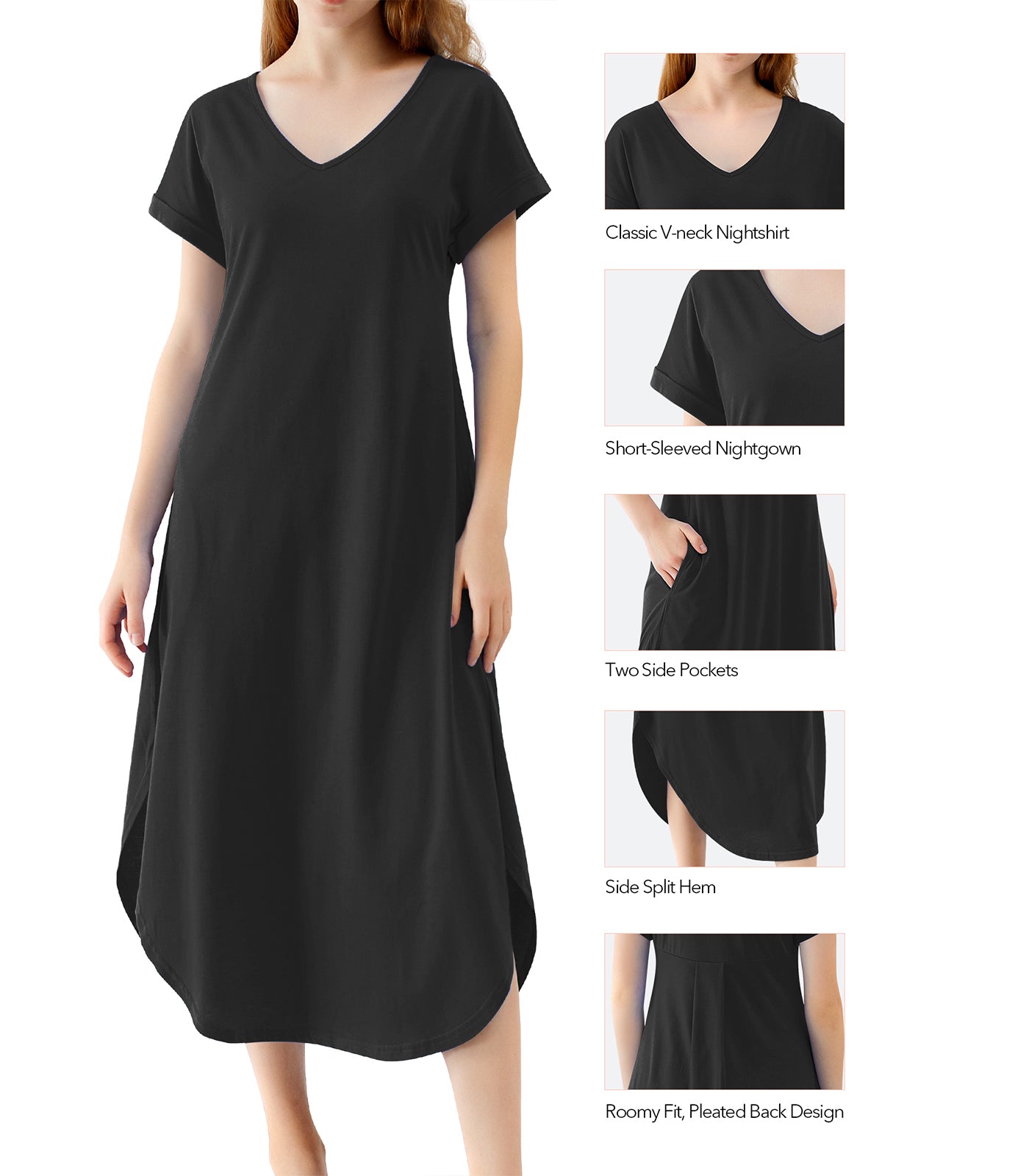 WiWi Womens Nightgowns Short Sleeve Sleepwear Soft V Neck
