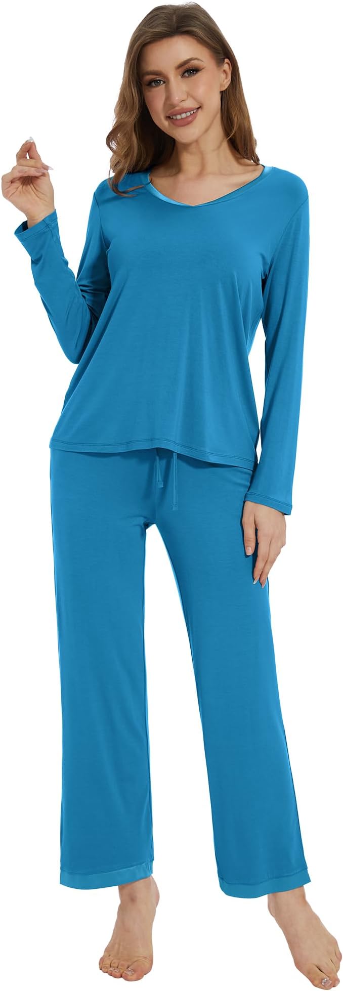WiWi Womens Pajamas Set Sleepwear Loungewear Long Sleeve Pajama Sets Soft Pjs Viscose from Bamboo 2 Piece PJ S-XXL