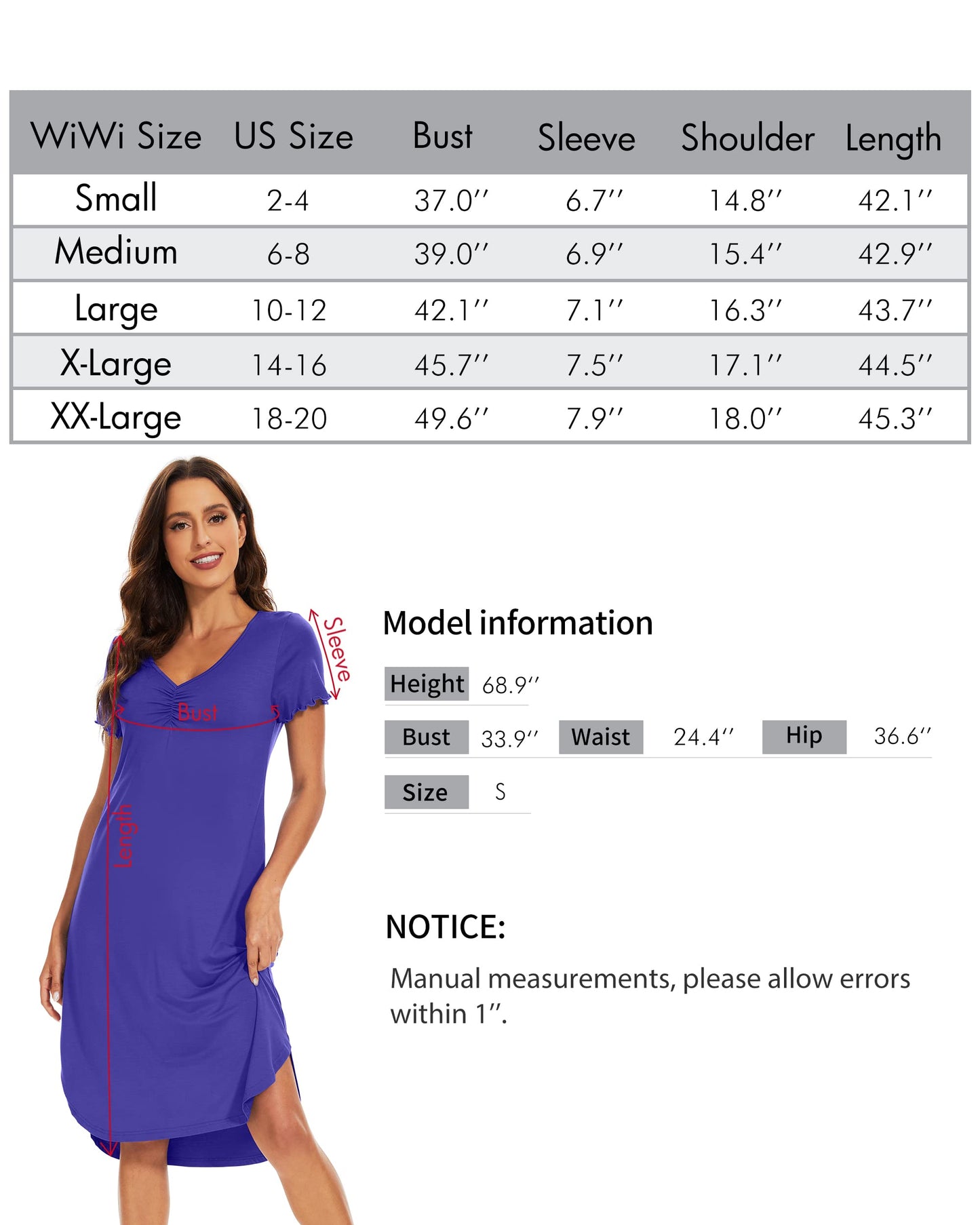 WiWi Bamboo Women Short Sleeve Nightgown