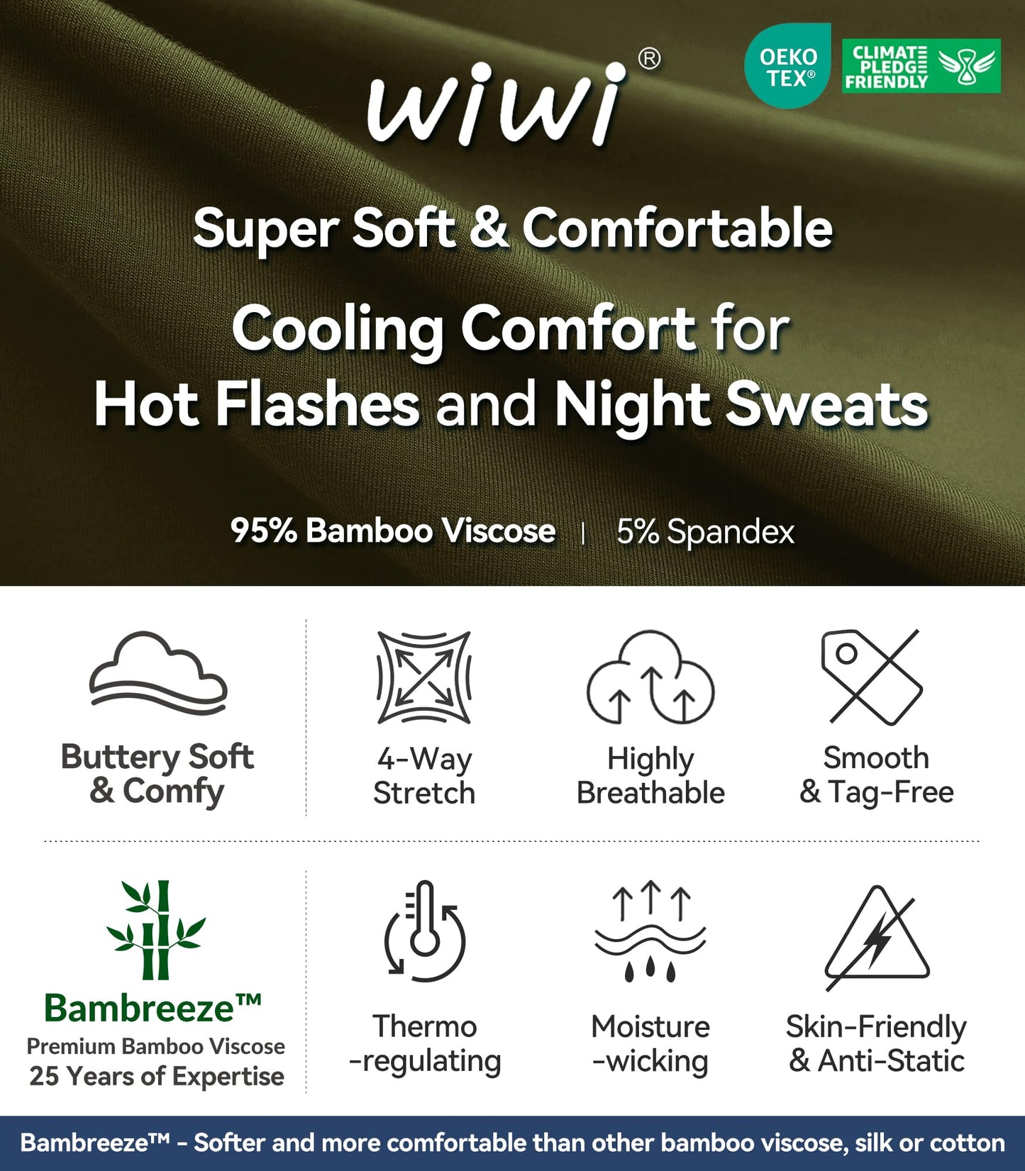 WiWi Women's Bamboo Pajama Sets Long Sleeves Top with Pants Loungewear Set