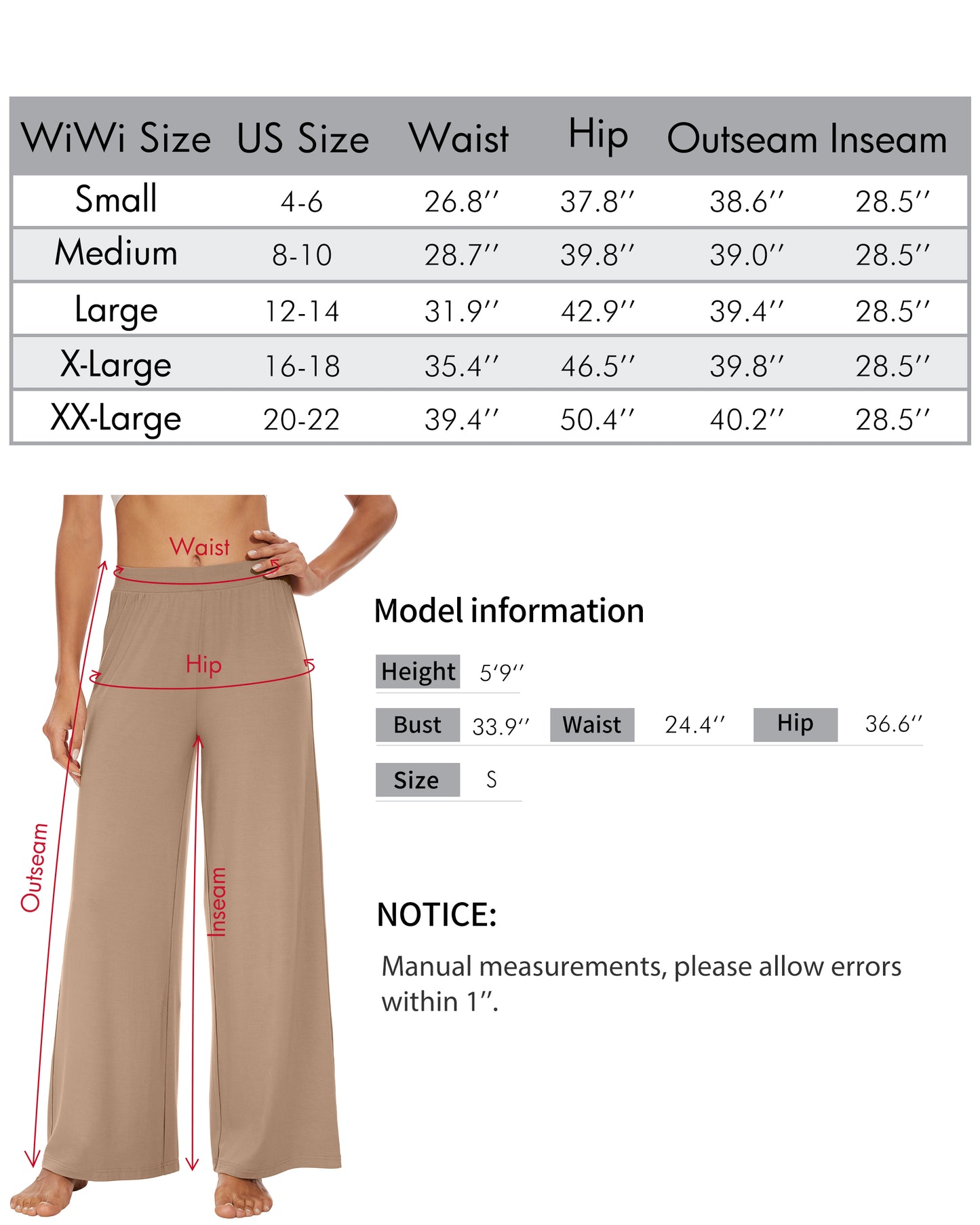 WiWi Women's Bamboo Wide Leg Pants