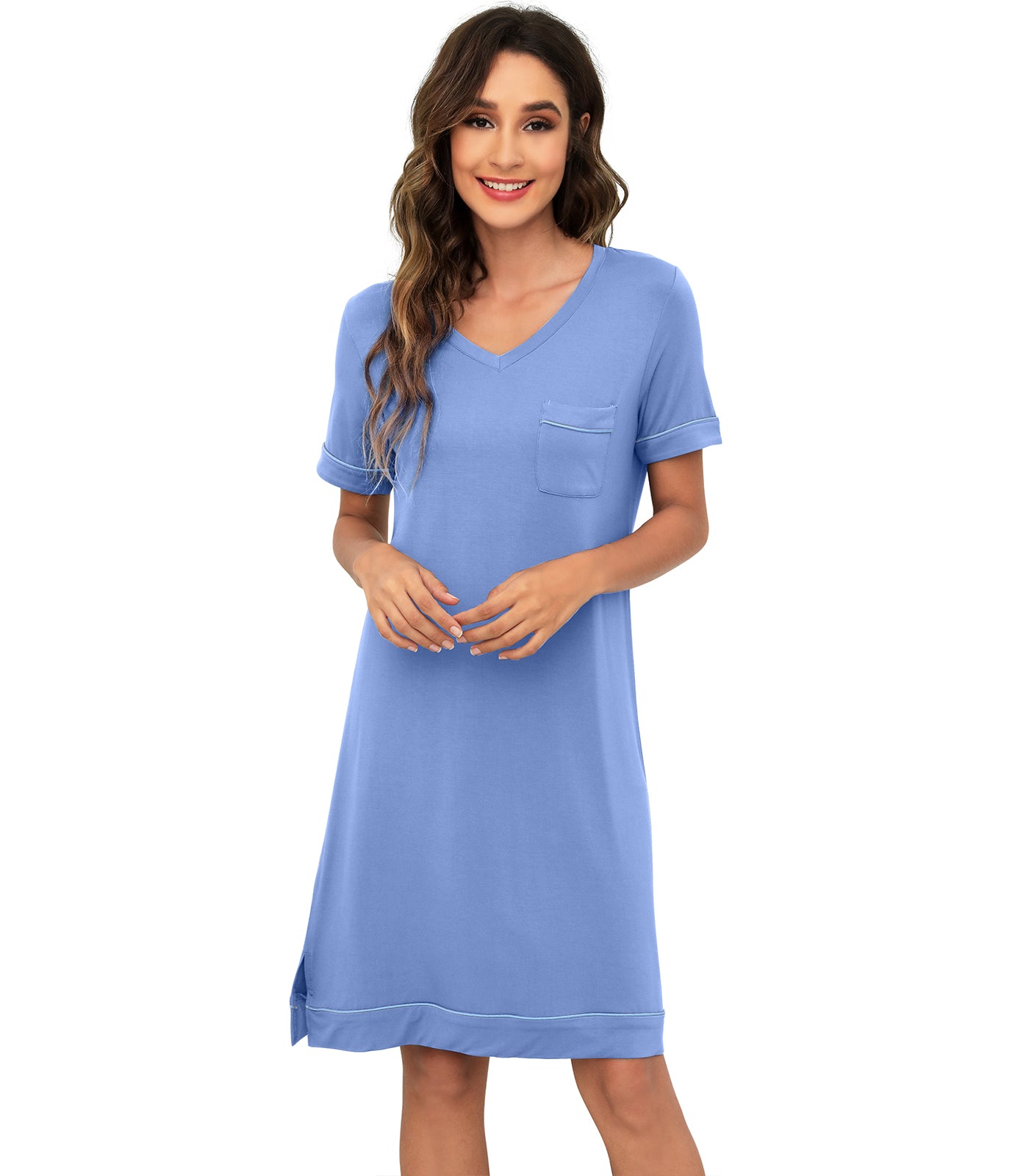 WiWi Women's Bamboo Short Sleeves Nightgowns with Pocket
