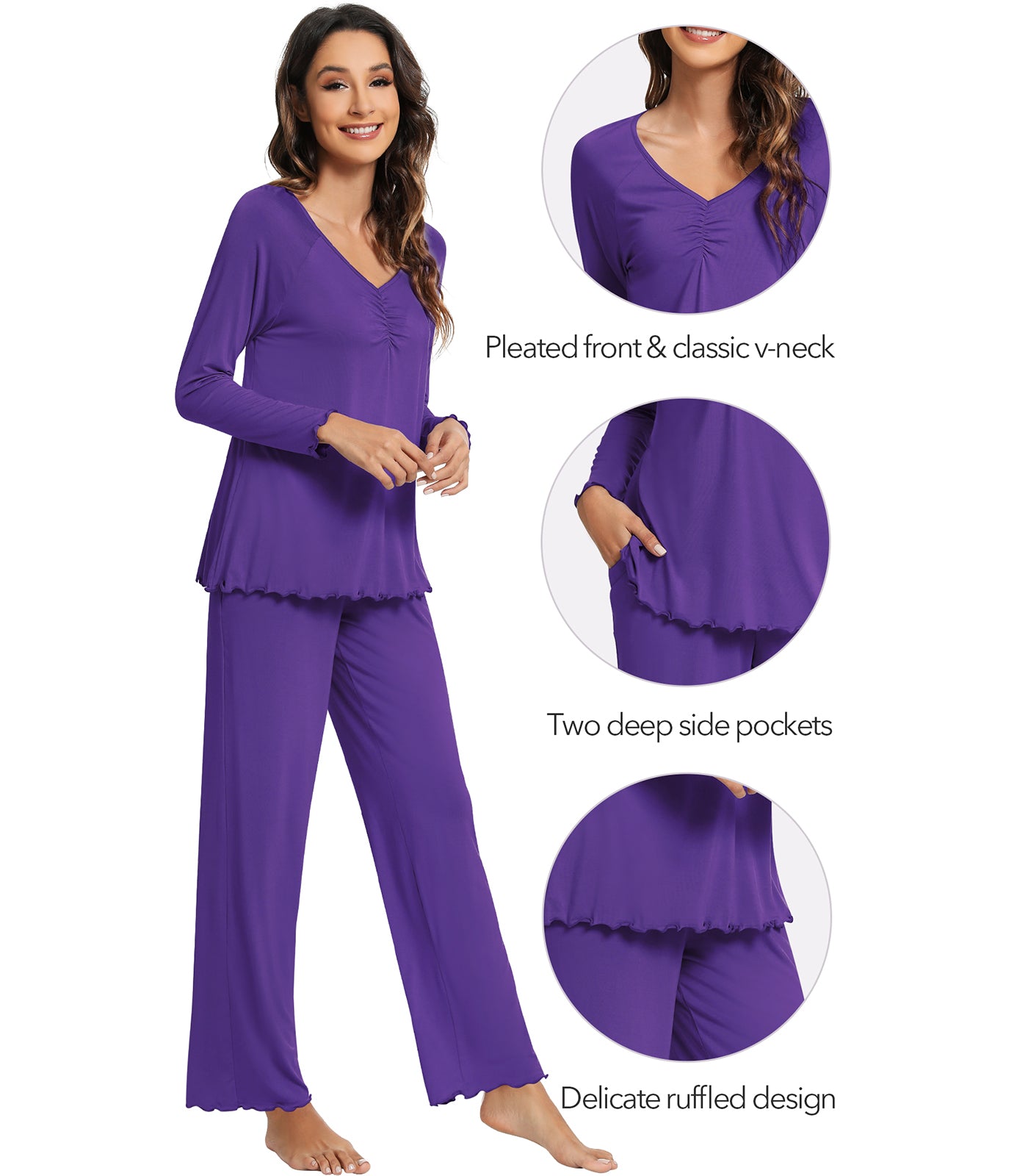WiWi Womens Comfy Pajamas Set Long Sleeves Sleepwear