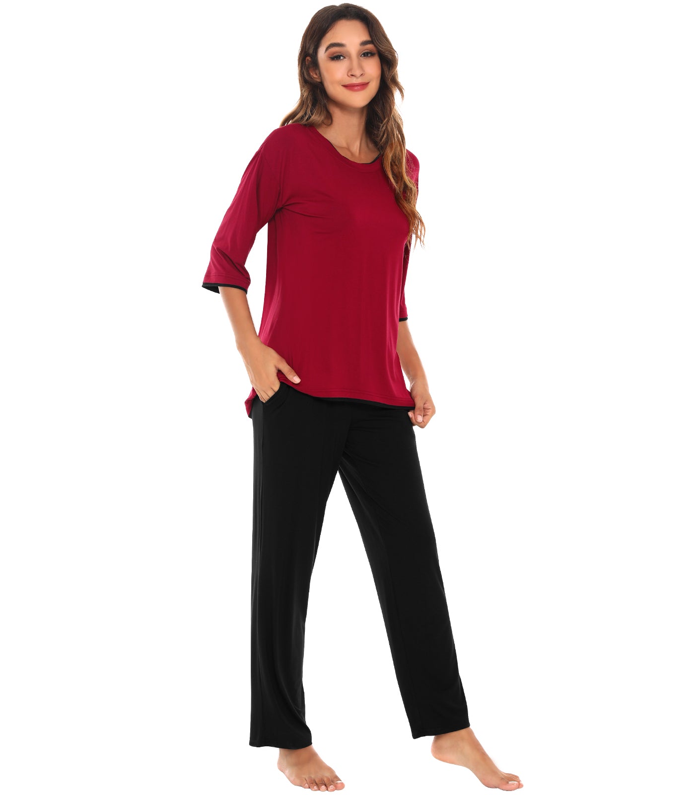 WiWi Women's 3/4 Sleeves Top with Pants Set