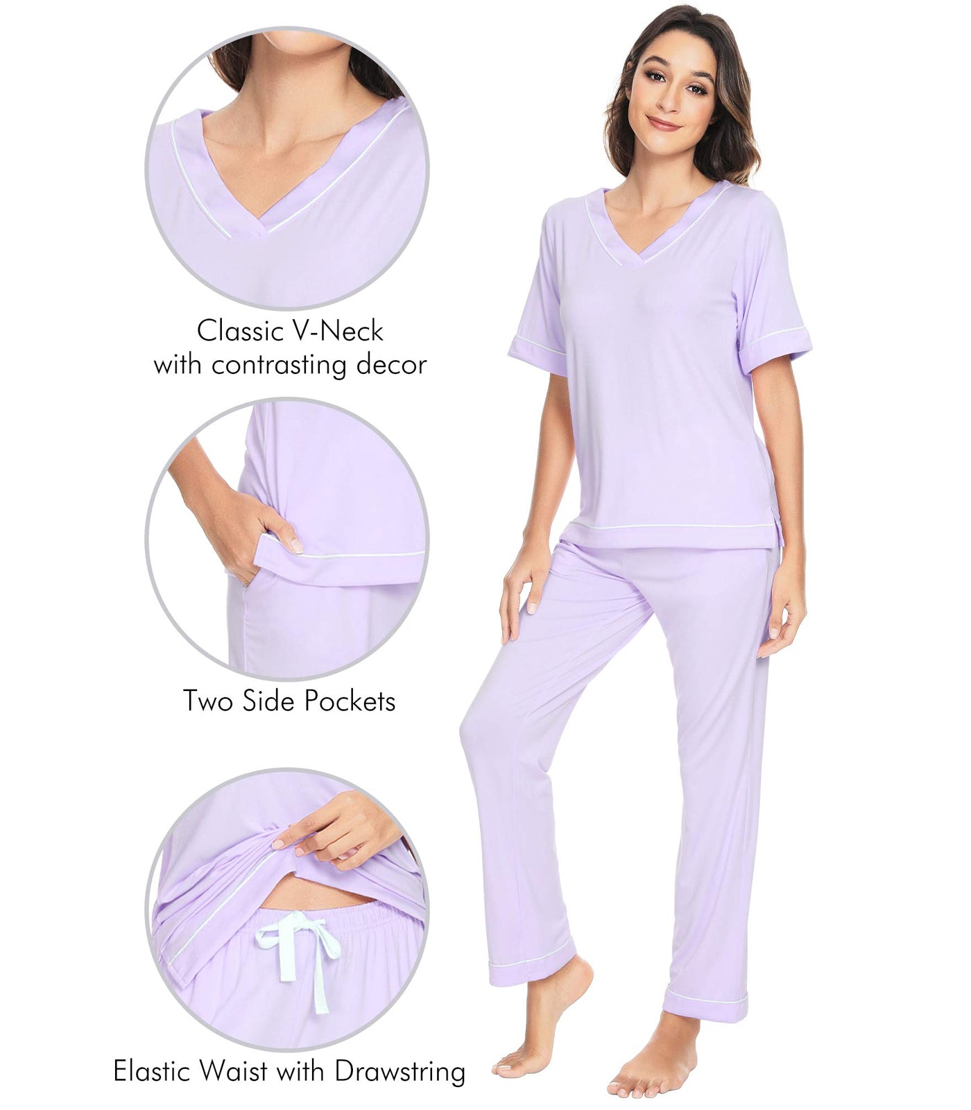 WiWi Women's Soft Short Sleeve Bamboo Pajamas Set