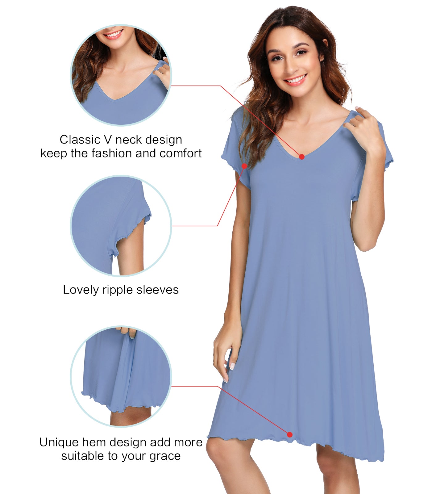 WiWi Women's Bamboo Night Shirt Soft Sleep Shirts