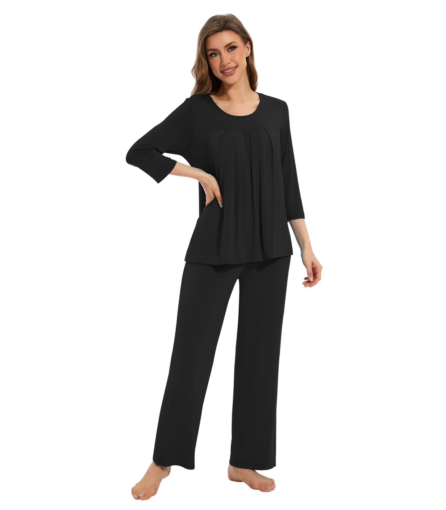 WiWi Women's Bamboo Pajamas Soft 3/4 Sleeve Pajama Sets 2 Pieces Pjs